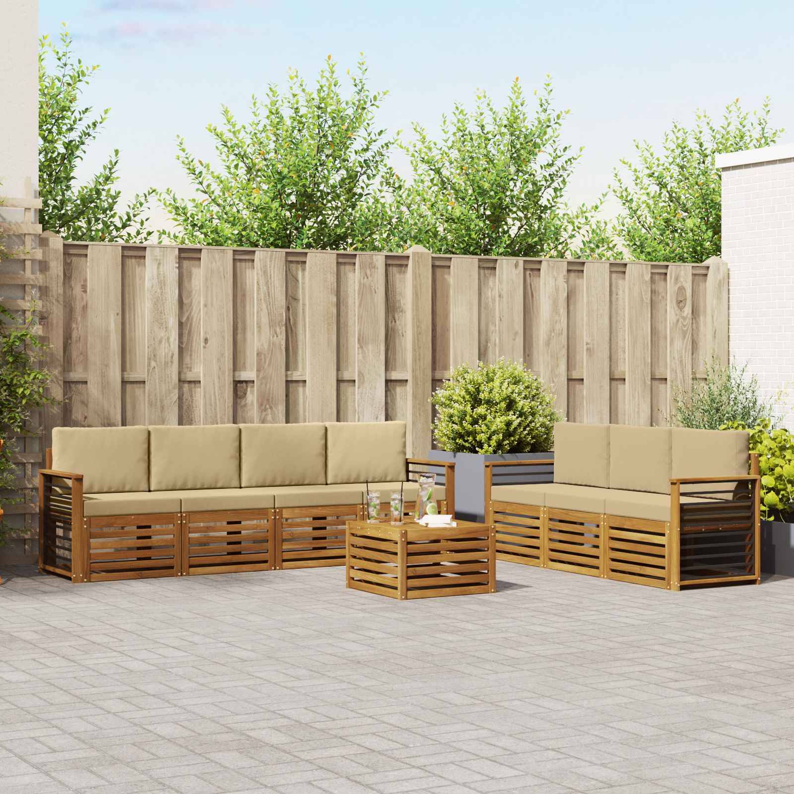 vidaXL Sofagarnituren 8 pcs Natur und Beige Massivholz Akazie