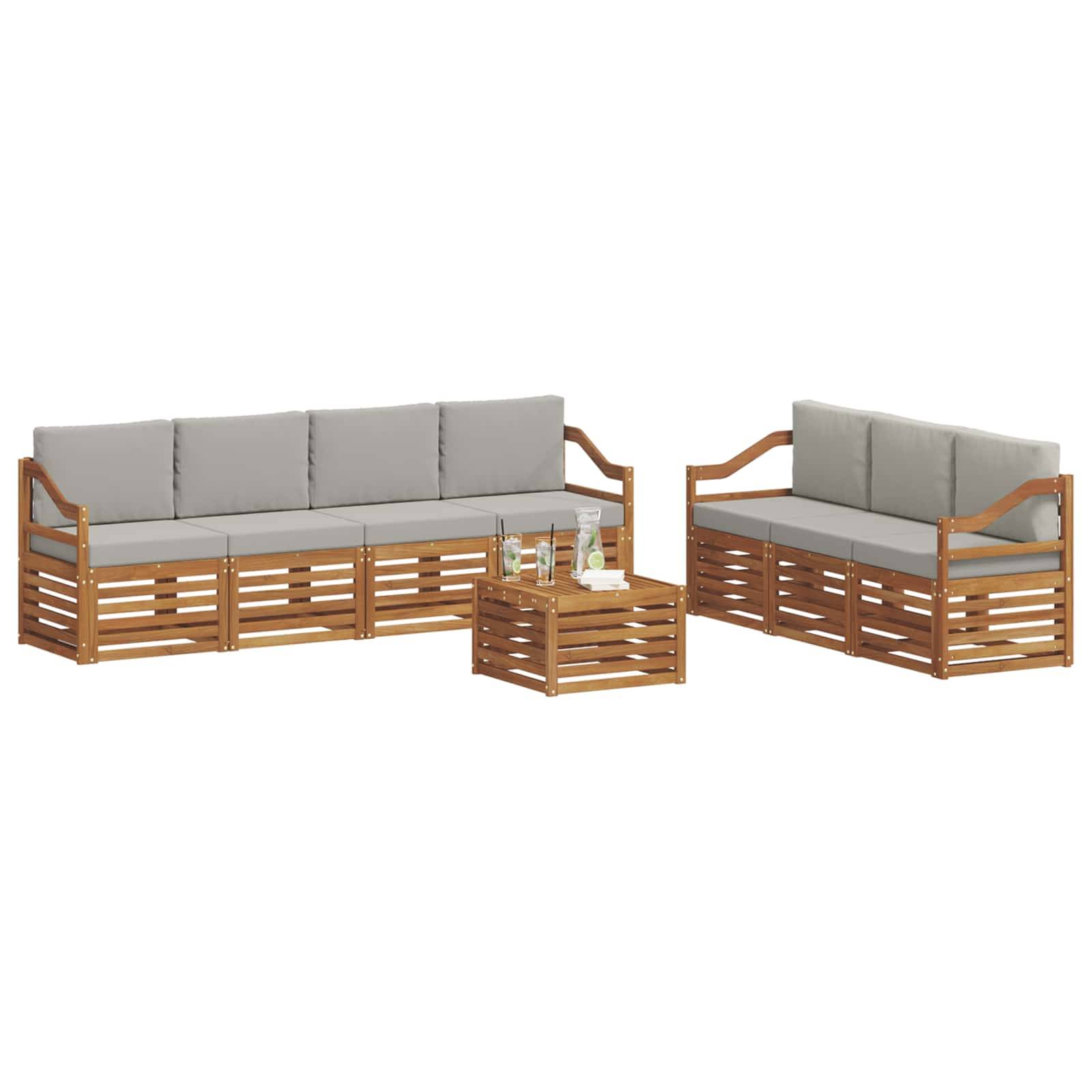 vidaXL Sofagarnituren 8 pcs Natürlich und Hellgrau Massivholz Akazie
