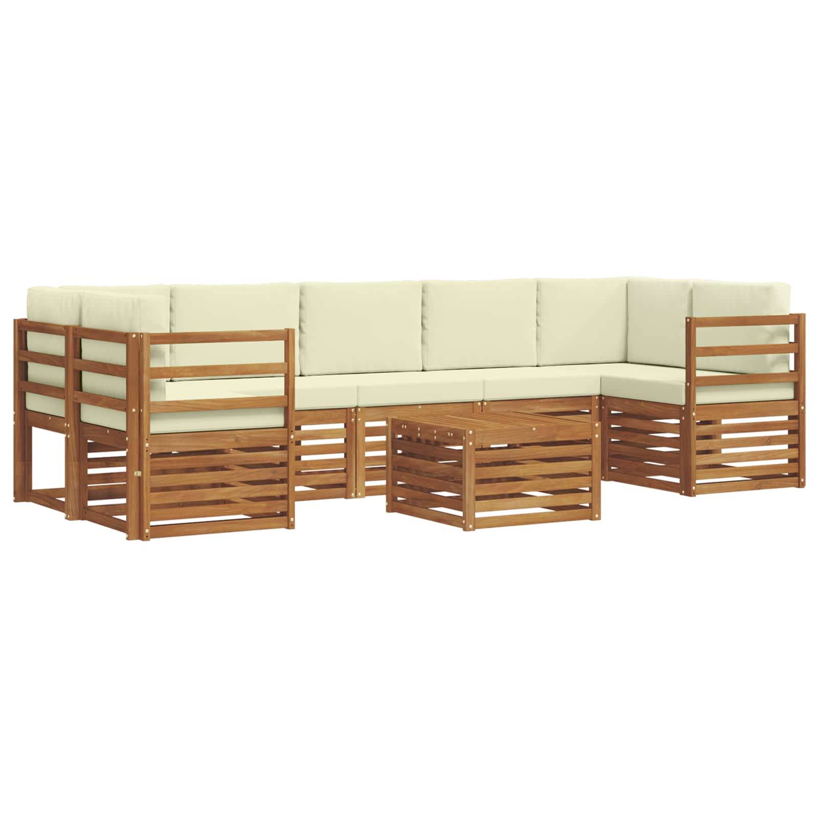 vidaXL Outdoor-Sofagarnitur 8 pcs Natur und Creme Massivholz Akazie