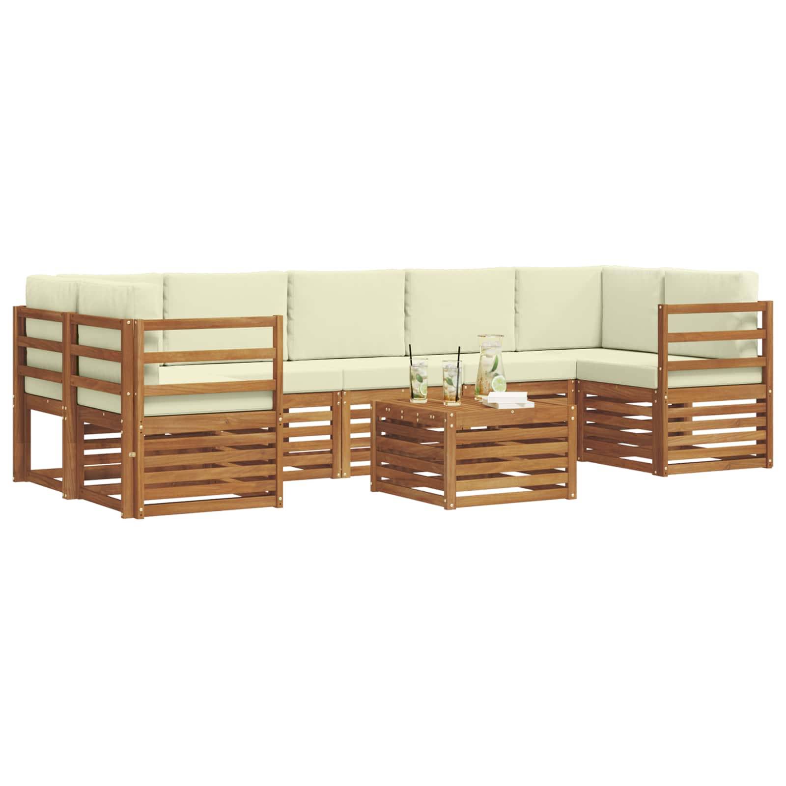 vidaXL Outdoor-Sofagarnitur 8 pcs Natur und Creme Massivholz Akazie