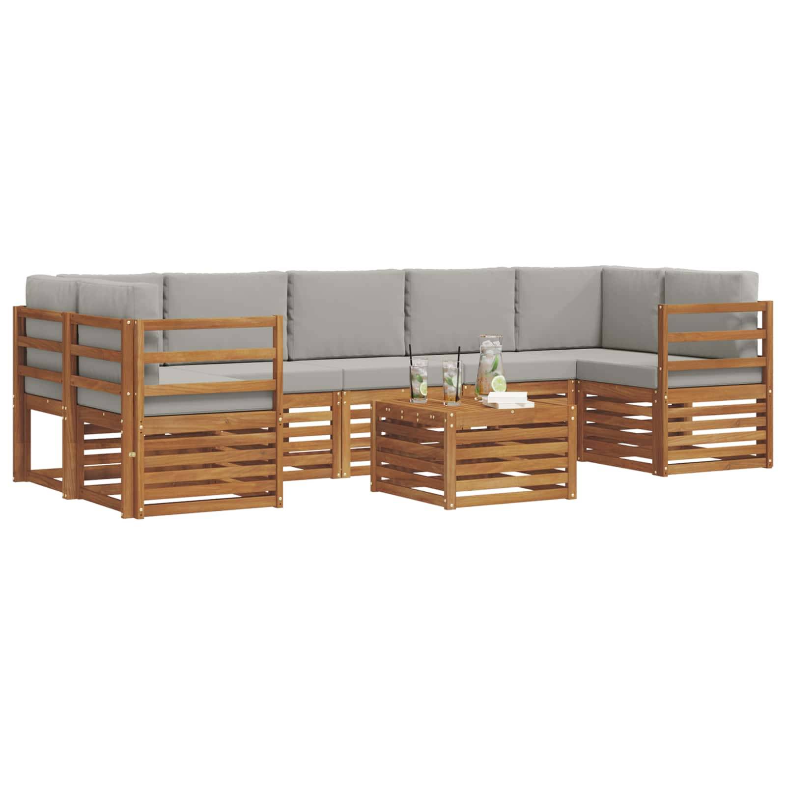 vidaXL Outdoor-Sofagarnitur mit Kissen 8 pcs Natürlich und Hellgrau