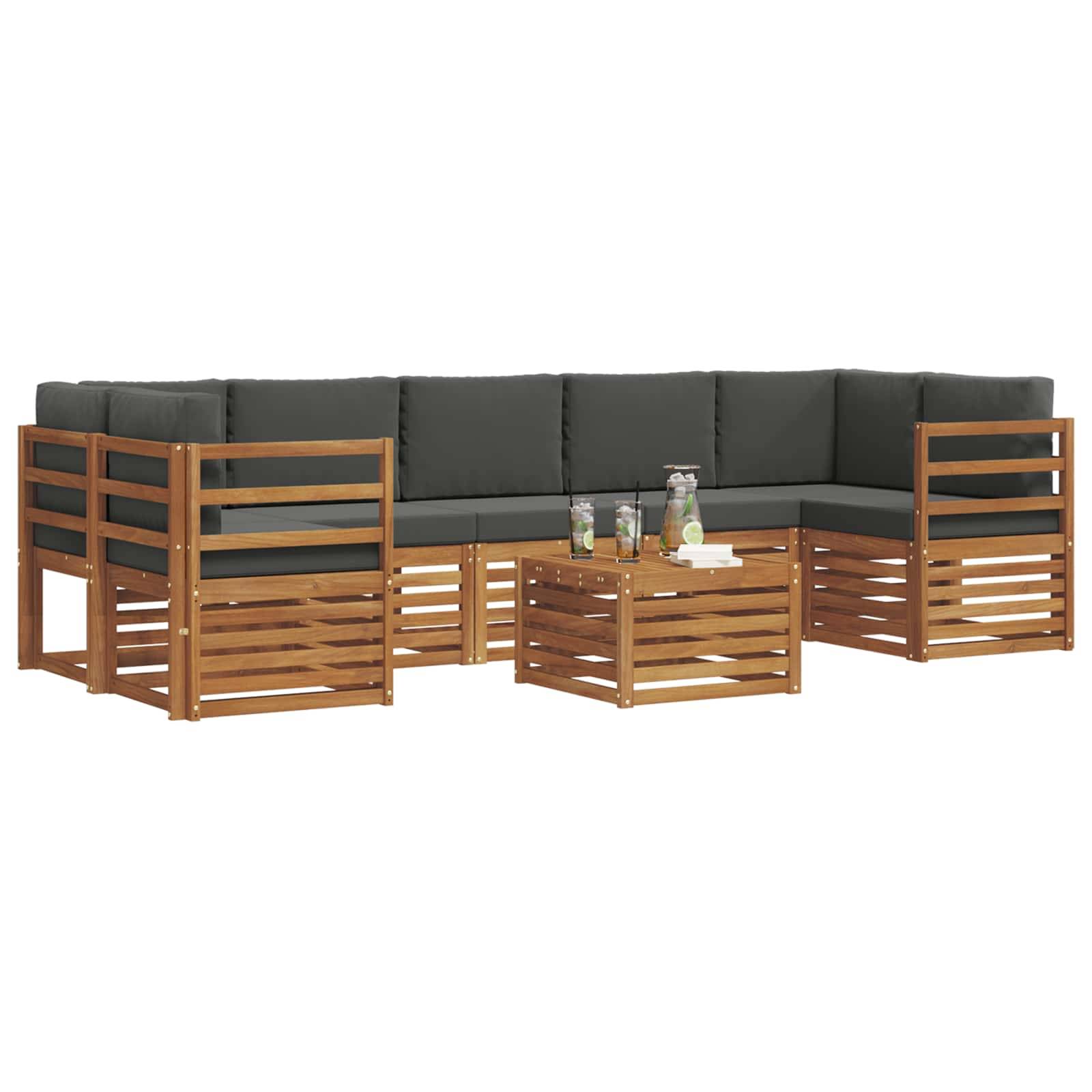 vidaXL Outdoor-Sofagarnitur mit Kissen 8 pcs Natur und Anthrazit