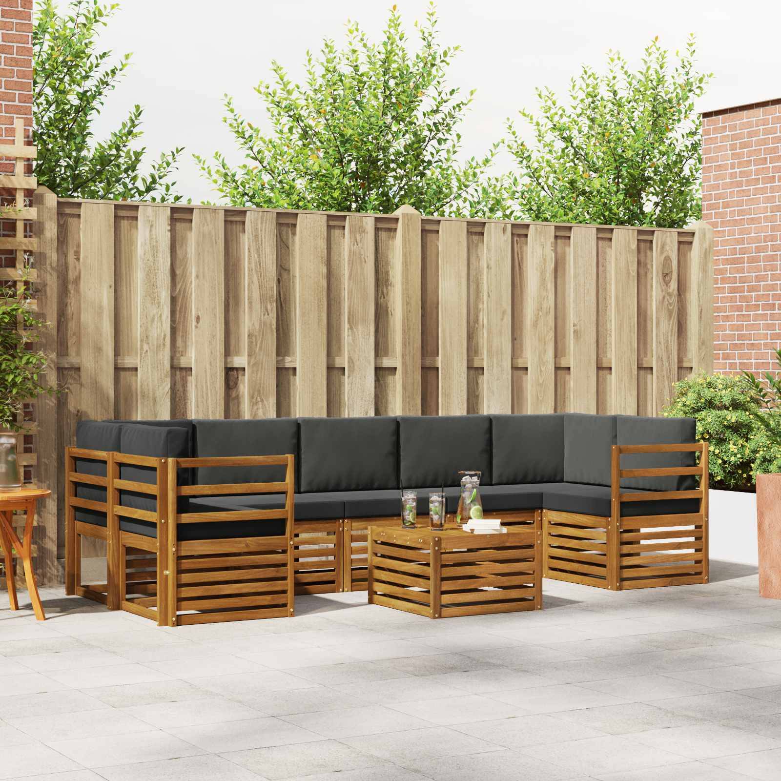 vidaXL Outdoor-Sofagarnitur mit Kissen 8 pcs Natur und Anthrazit