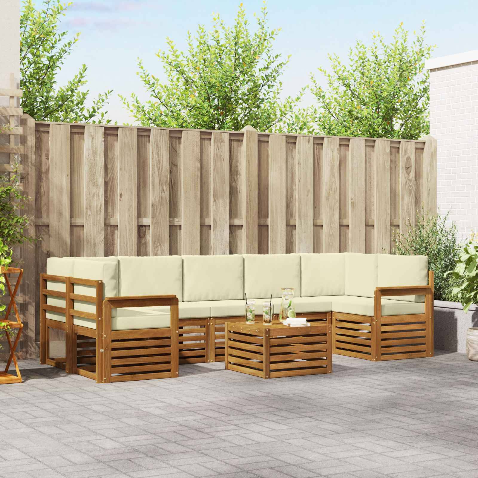 vidaXL Outdoor-Sofagarnitur 8 pcs Natur und Creme Massivholz Akazie