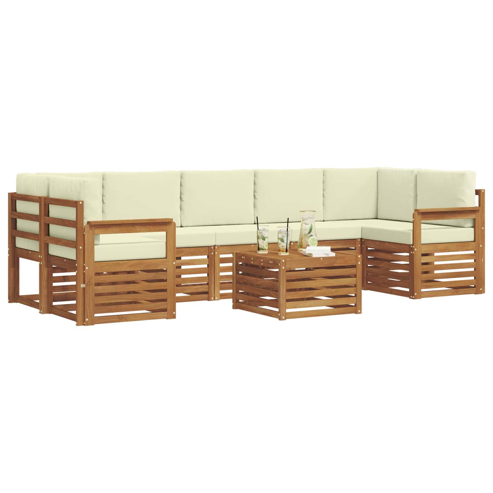 vidaXL Outdoor-Sofagarnitur 8 pcs Natur und Creme Massivholz Akazie