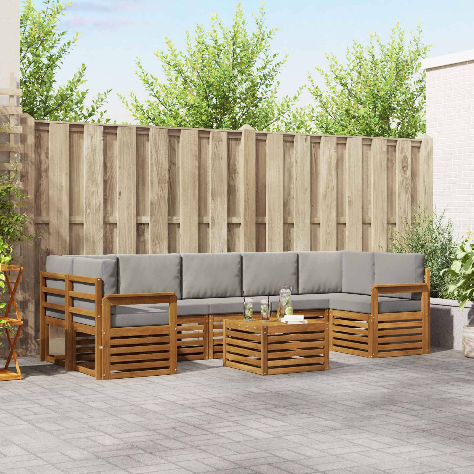 vidaXL Outdoor-Sofagarnitur mit Kissen 8 pcs Natürlich und Hellgrau