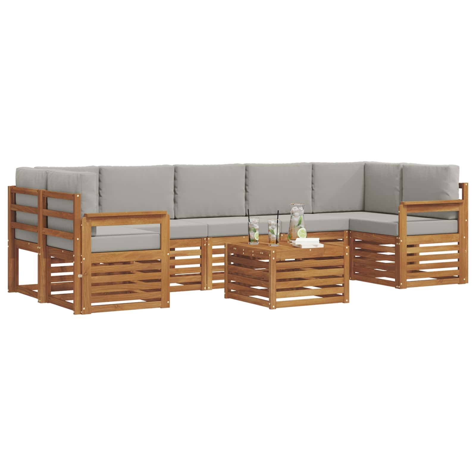 vidaXL Outdoor-Sofagarnitur mit Kissen 8 pcs Natürlich und Hellgrau