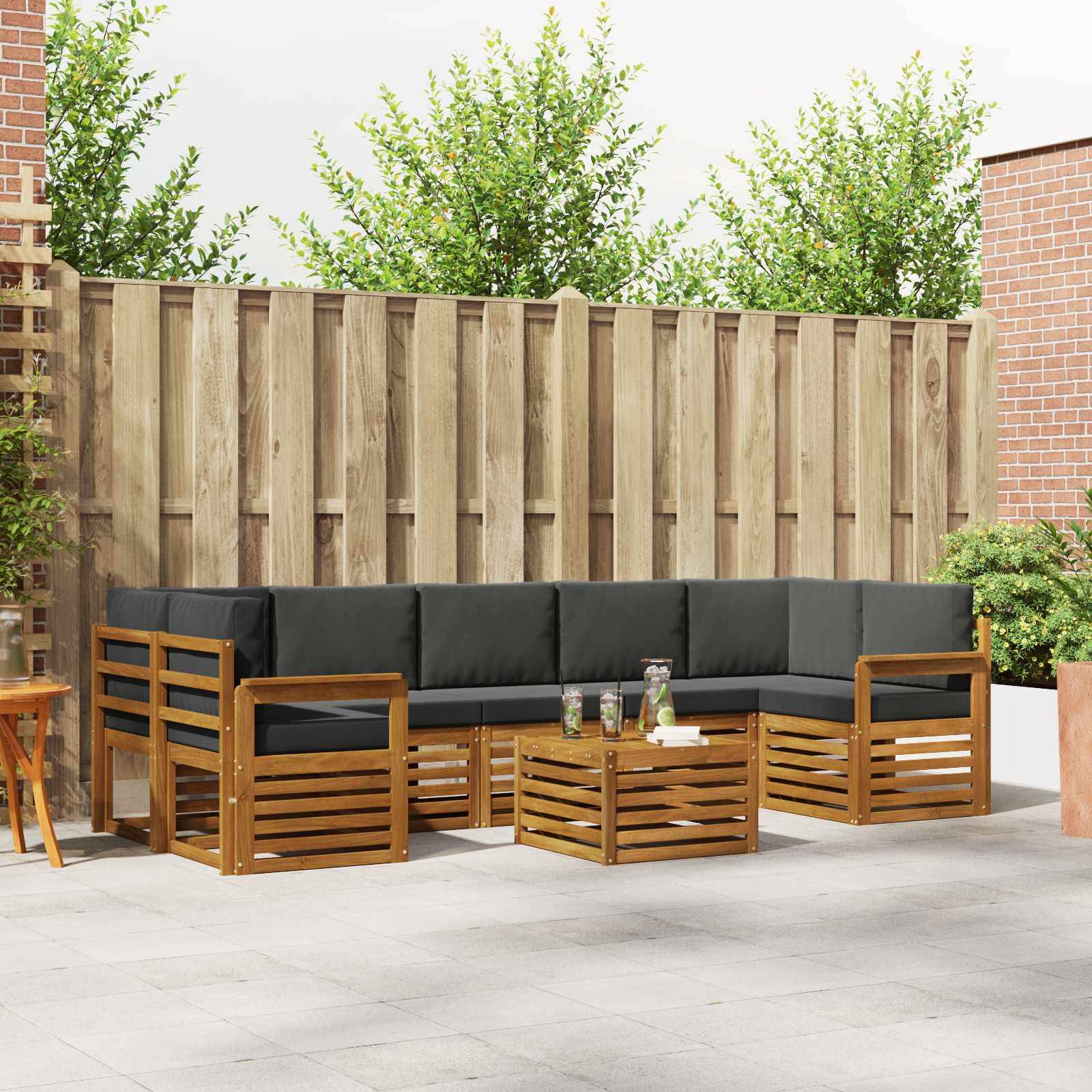 vidaXL Outdoor-Sofagarnitur mit Kissen 8 pcs Natur und Anthrazit