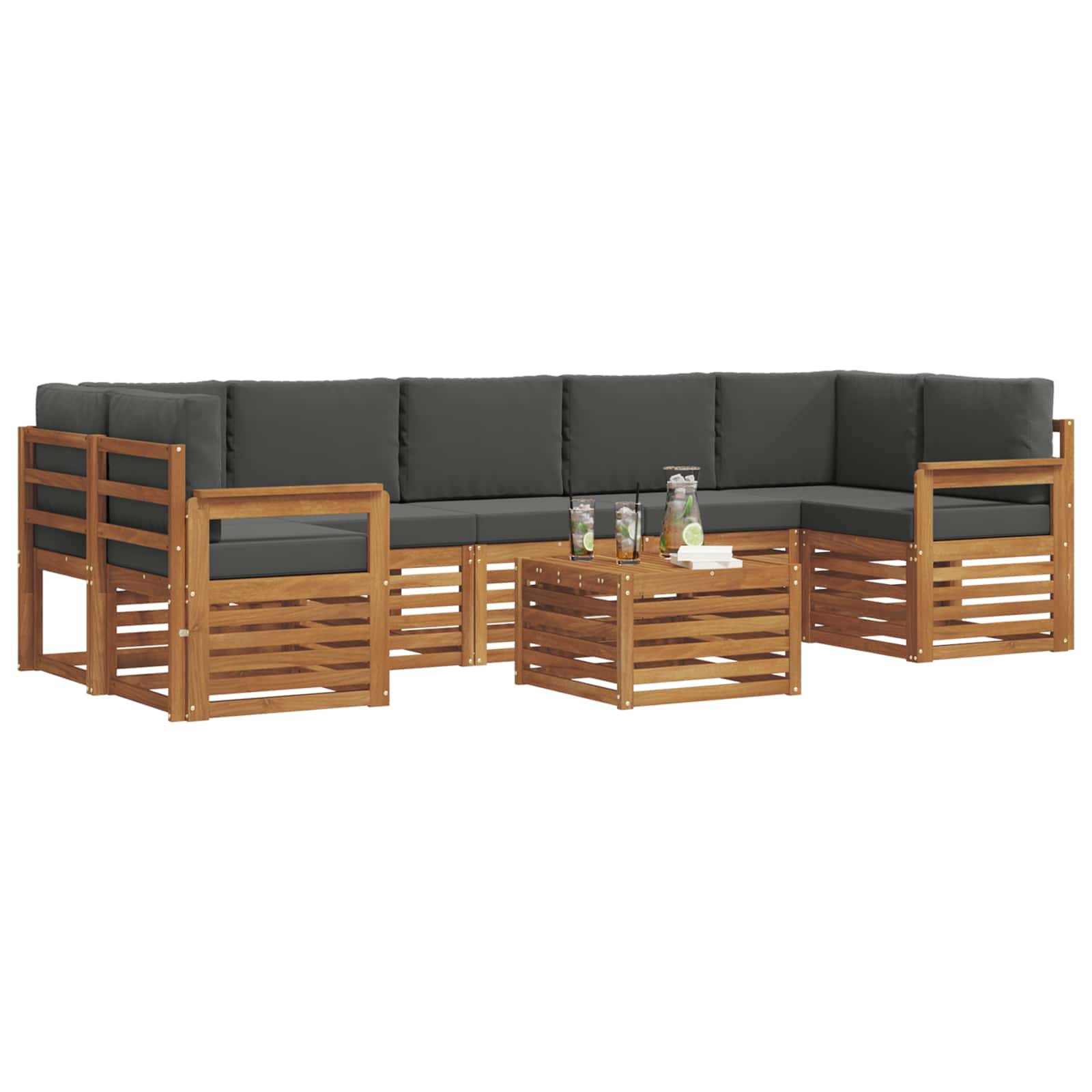 vidaXL Outdoor-Sofagarnitur mit Kissen 8 pcs Natur und Anthrazit