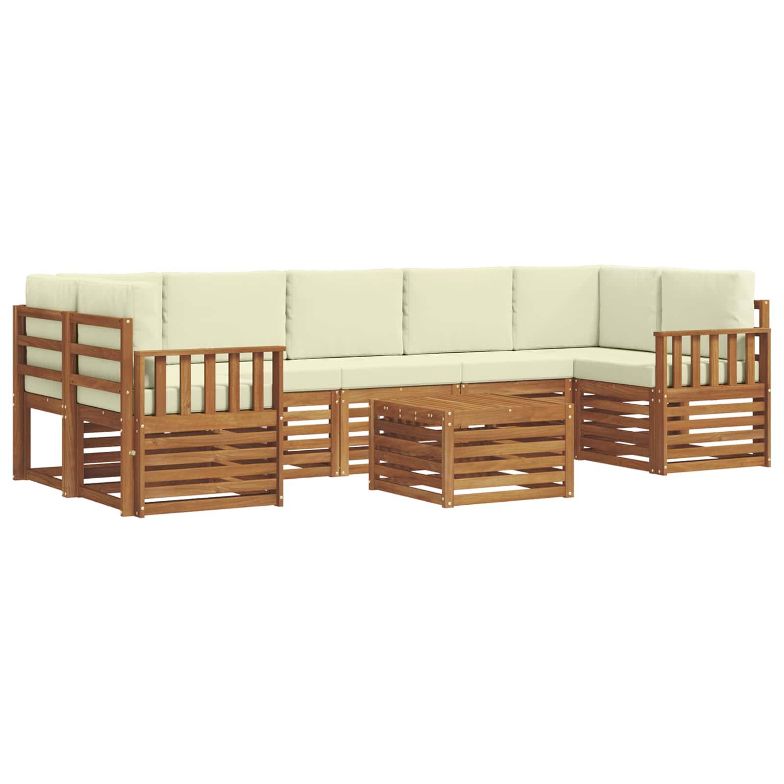 vidaXL Outdoor-Sofagarnitur 8 pcs Natur und Creme Massivholz Akazie