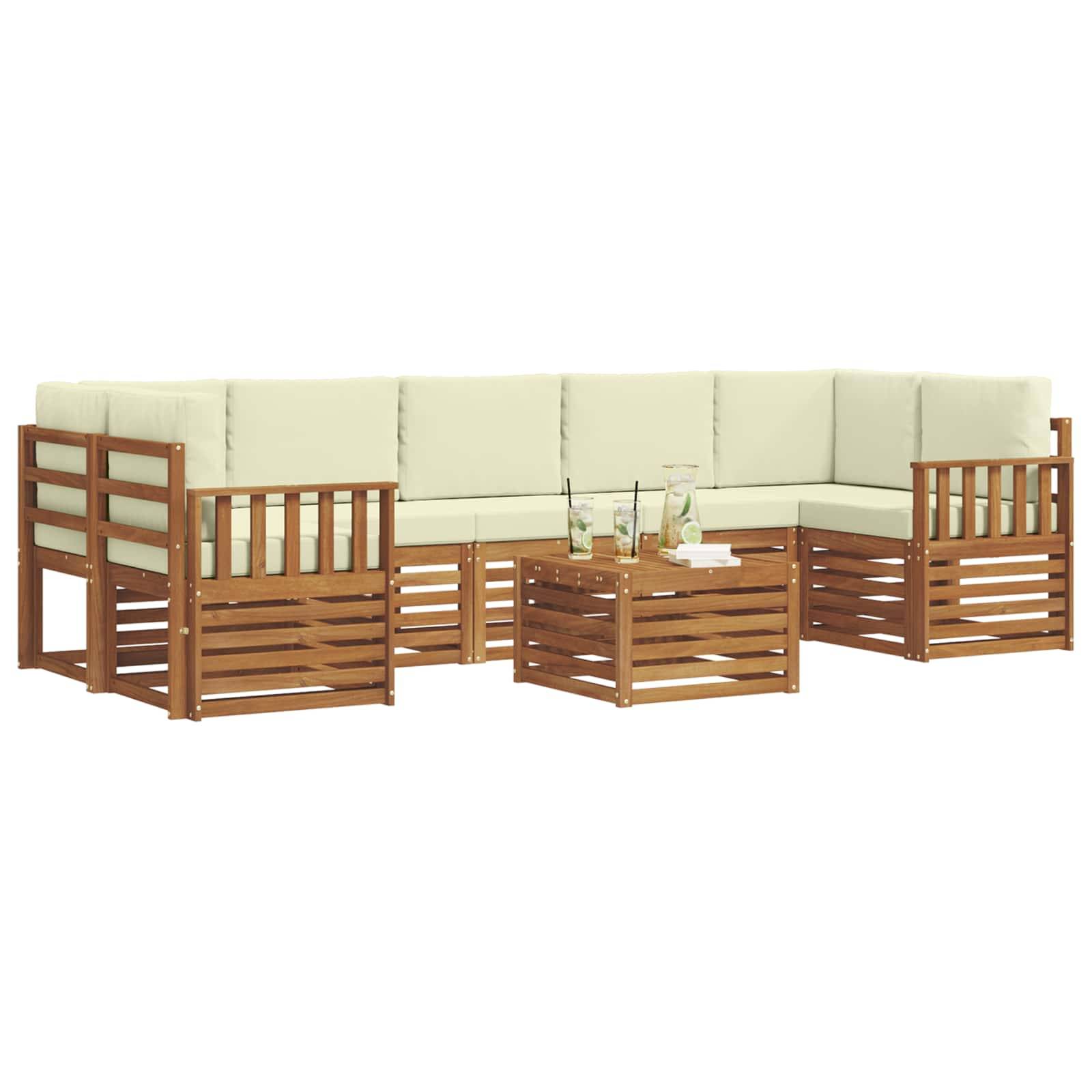 vidaXL Outdoor-Sofagarnitur 8 pcs Natur und Creme Massivholz Akazie