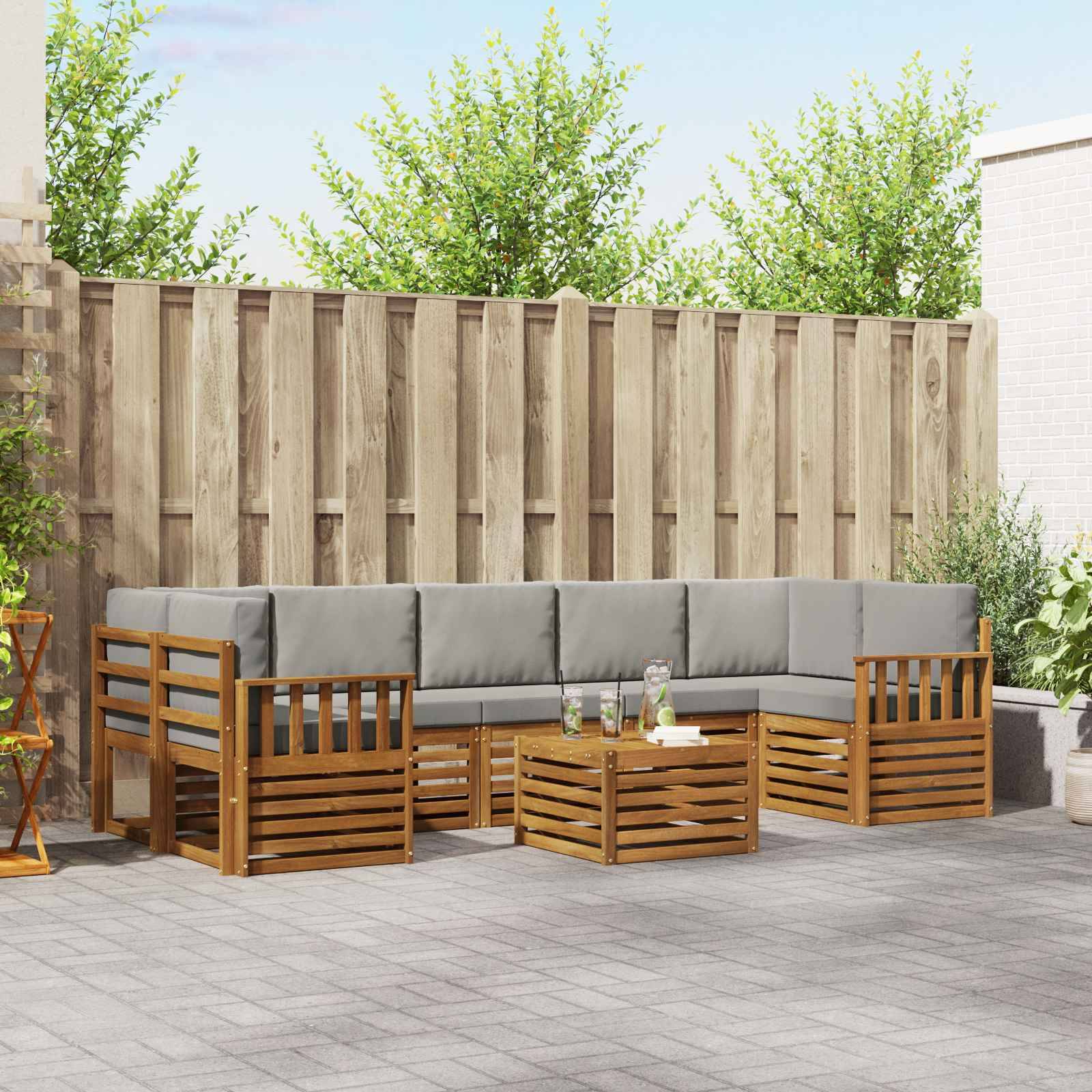 vidaXL Outdoor-Sofagarnitur mit Kissen 8 pcs Natürlich und Hellgrau