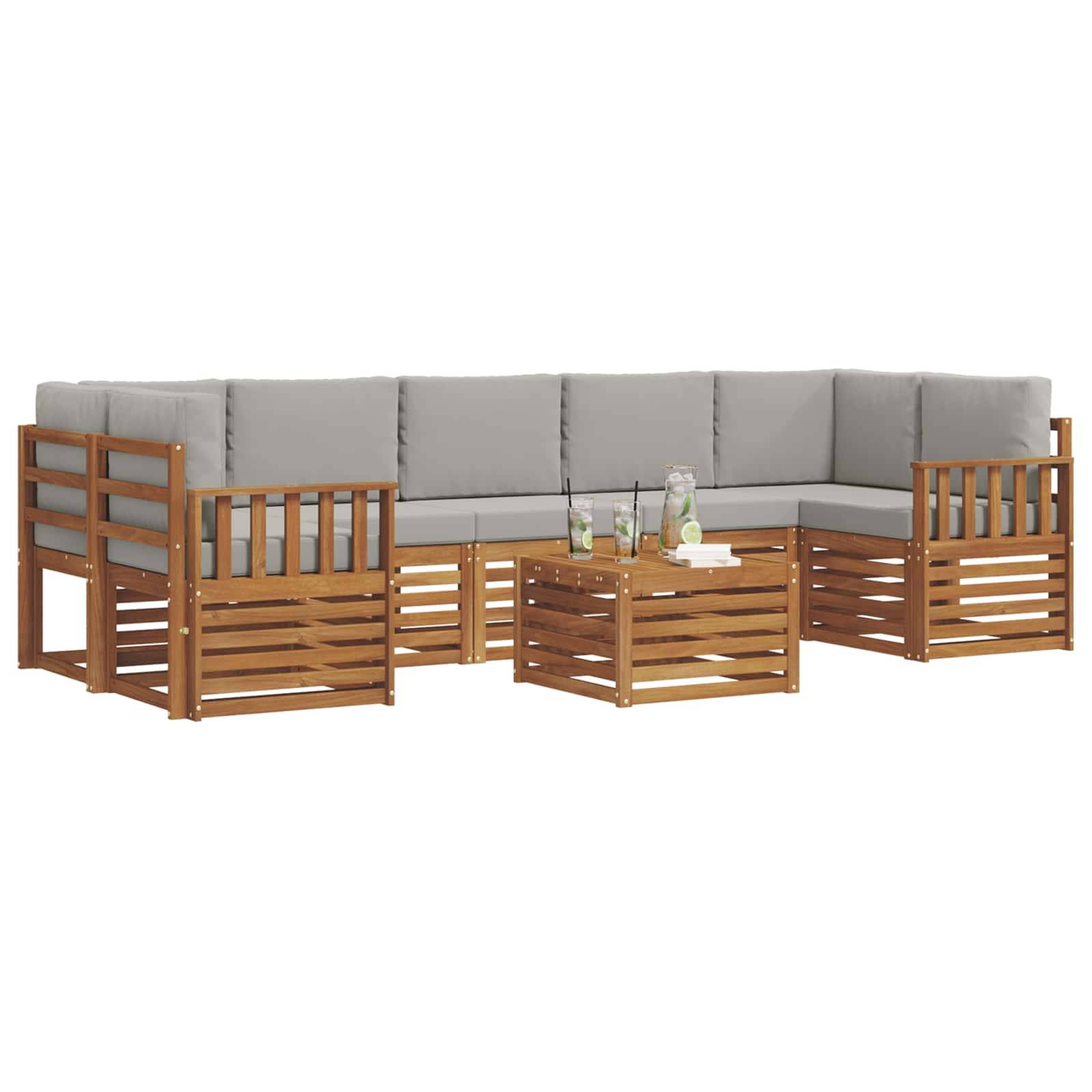 vidaXL Outdoor-Sofagarnitur mit Kissen 8 pcs Natürlich und Hellgrau