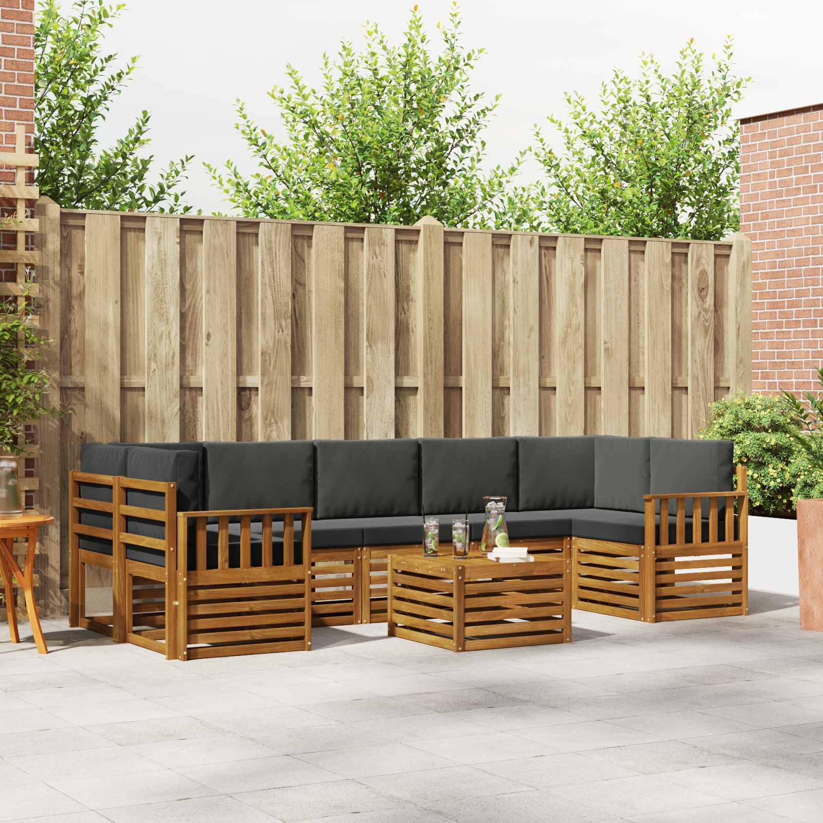 vidaXL Outdoor-Sofagarnitur mit Kissen 8 pcs Natur und Anthrazit