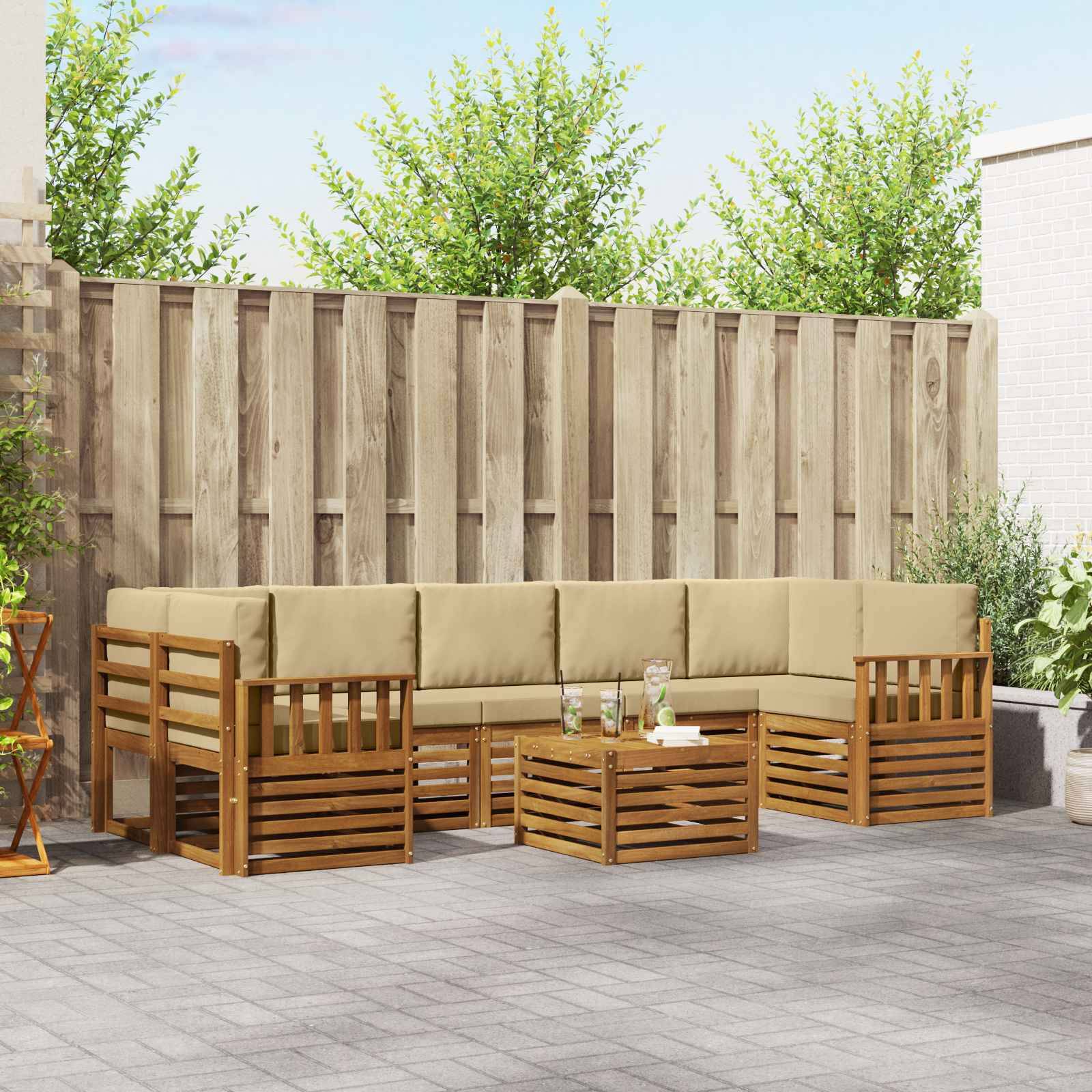 vidaXL Outdoor-Sofagarnitur 8 pcs Natur und Beige Massivholz Akazie