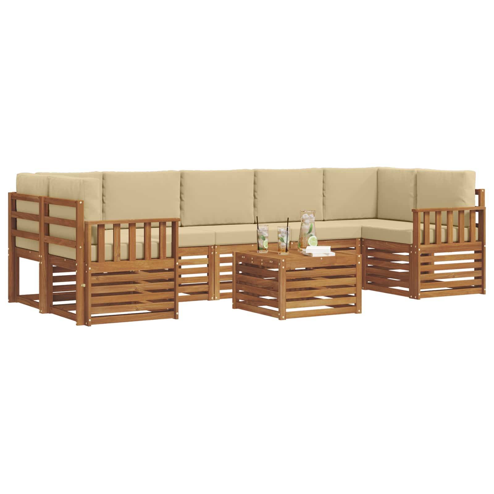 vidaXL Outdoor-Sofagarnitur 8 pcs Natur und Beige Massivholz Akazie