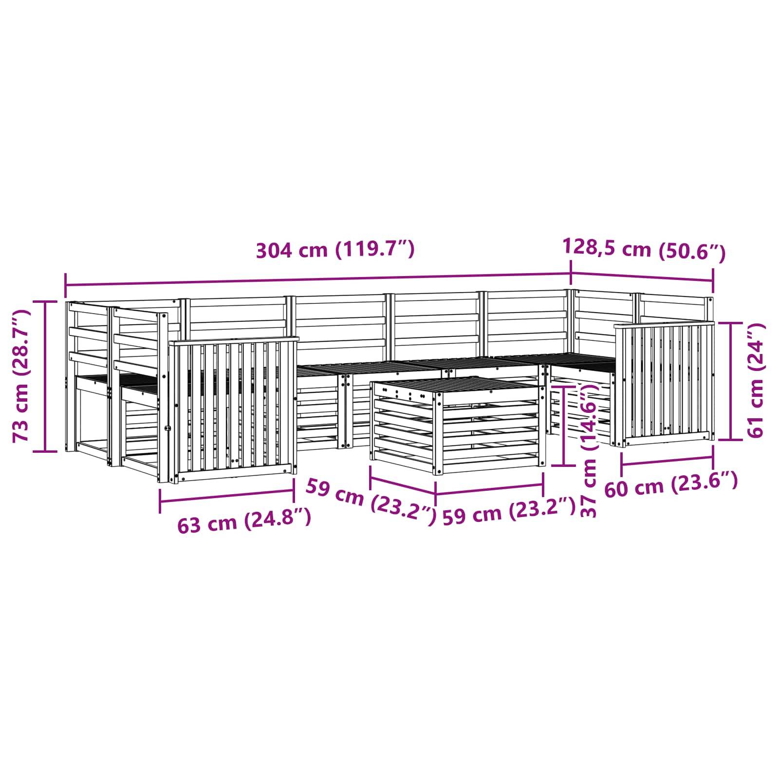 vidaXL Sofagarnituren 8 pcs Natur Massivholz Akazie