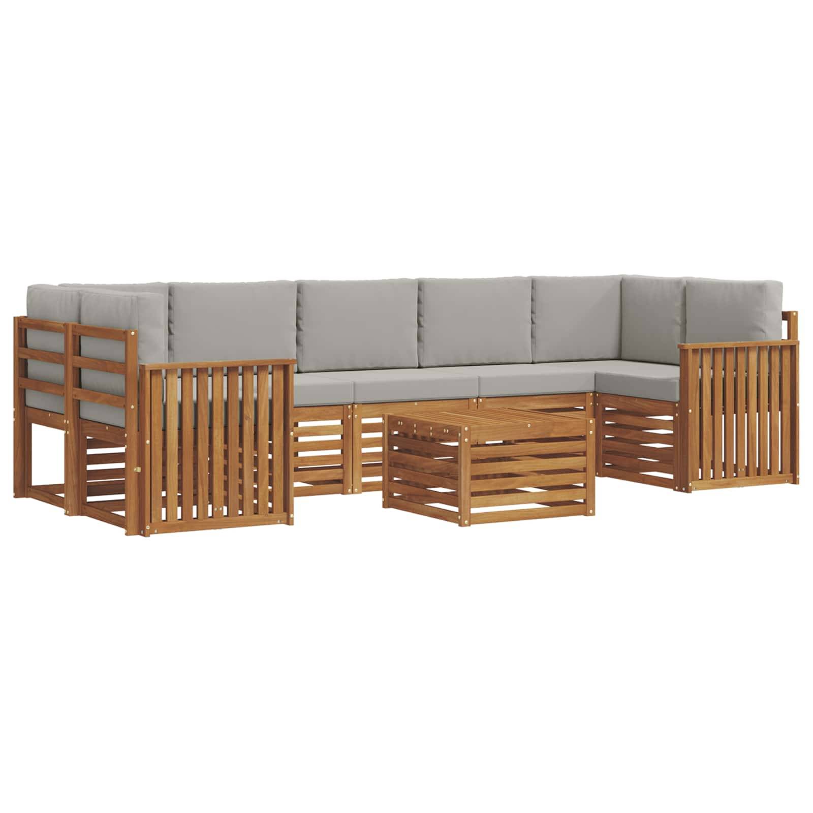 vidaXL Outdoor-Sofagarnitur mit Kissen 8 pcs Natürlich und Hellgrau