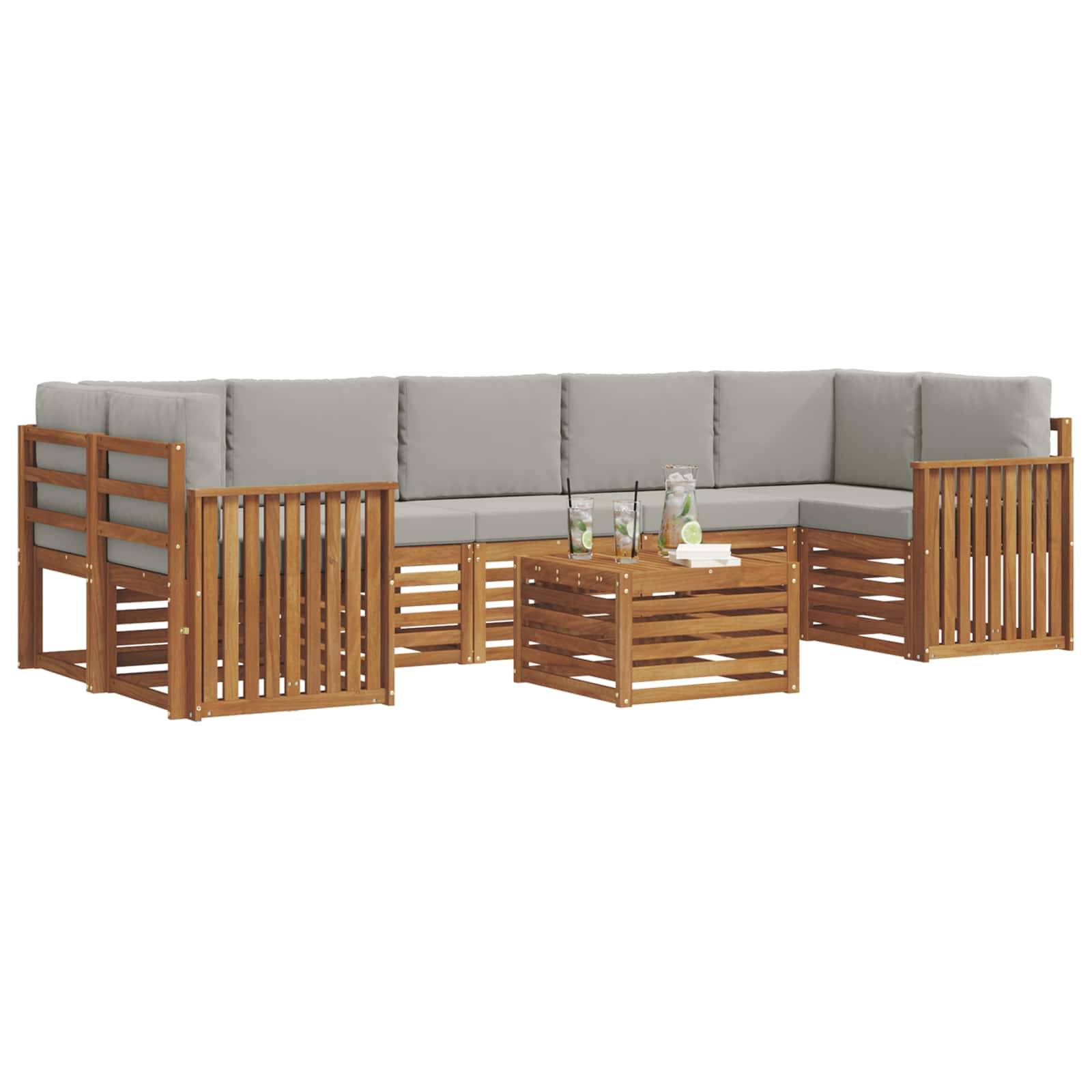 vidaXL Outdoor-Sofagarnitur mit Kissen 8 pcs Natürlich und Hellgrau