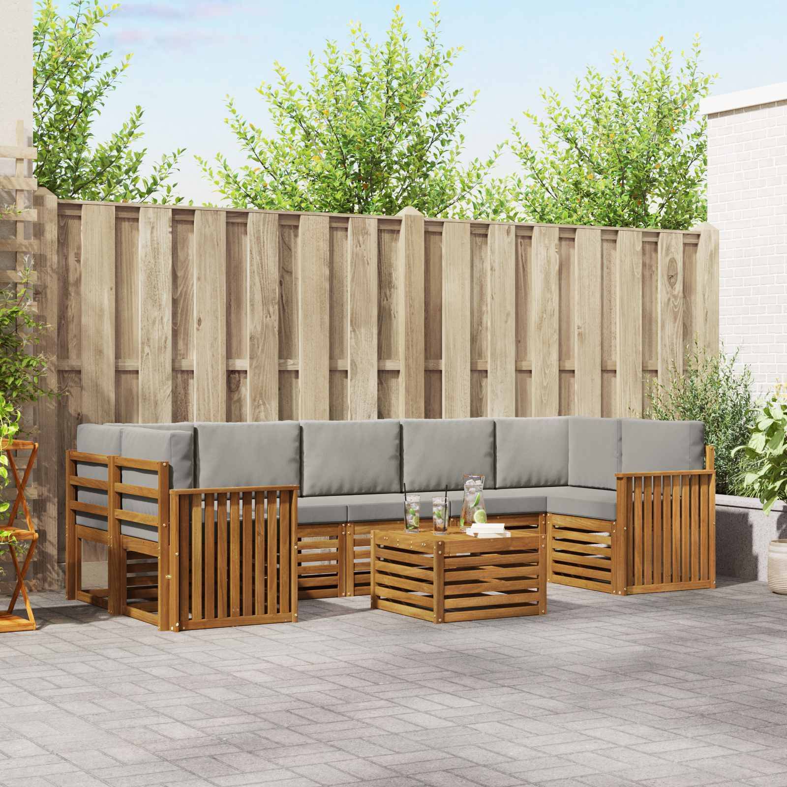 vidaXL Outdoor-Sofagarnitur mit Kissen 8 pcs Natürlich und Hellgrau