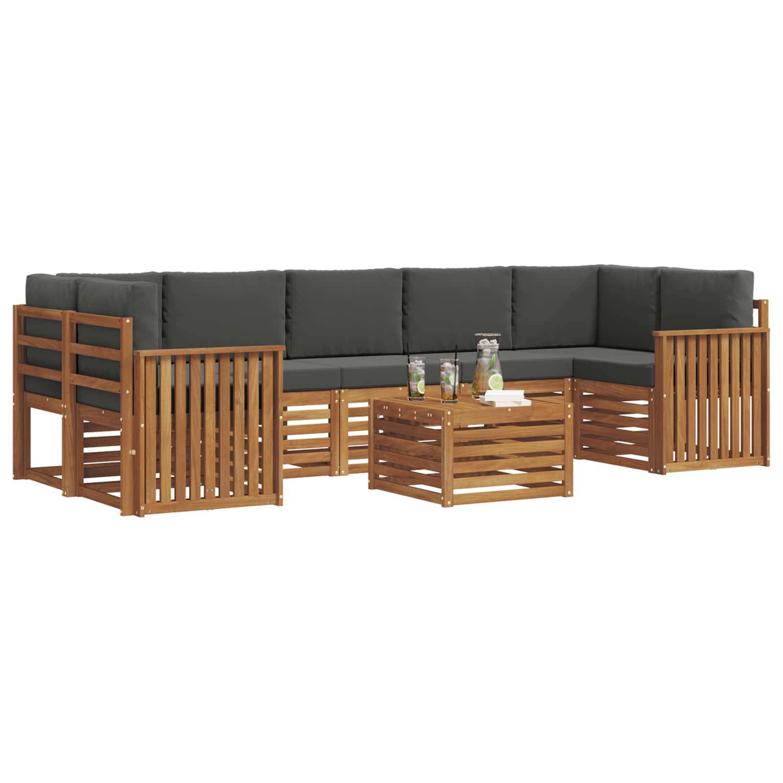 vidaXL Outdoor-Sofagarnitur mit Kissen 8 pcs Natur und Anthrazit