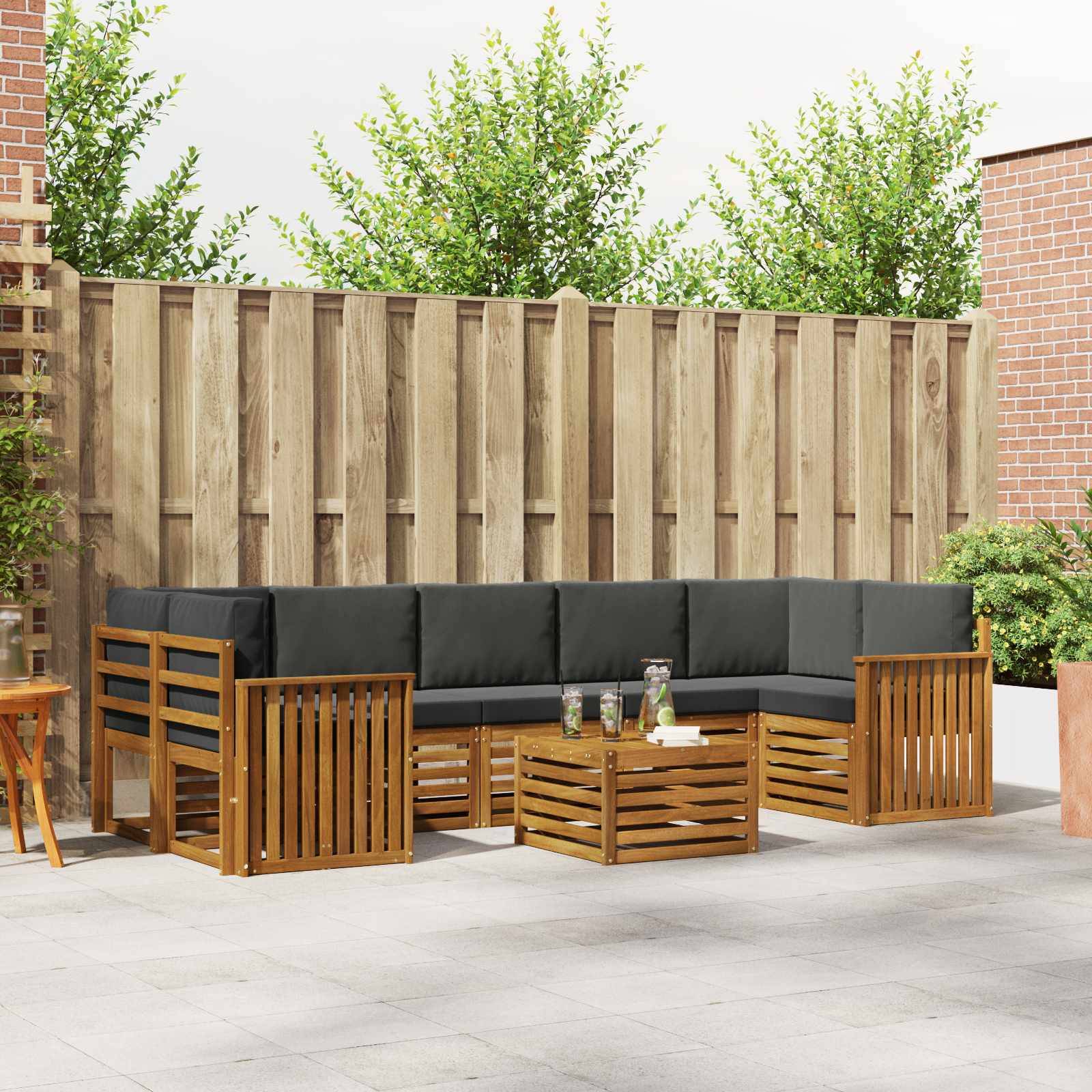 vidaXL Outdoor-Sofagarnitur mit Kissen 8 pcs Natur und Anthrazit