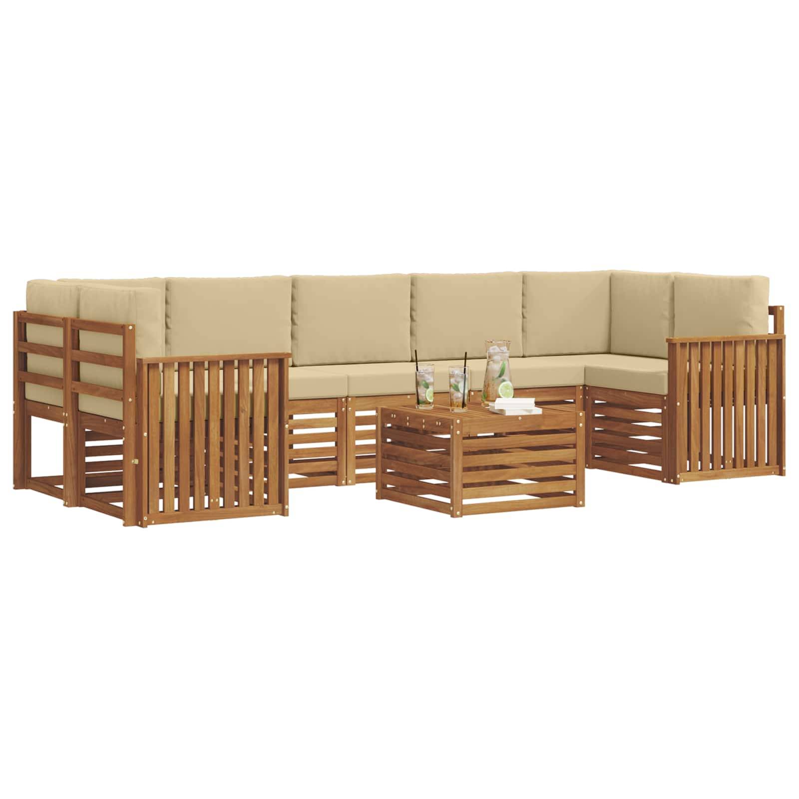 vidaXL Outdoor-Sofagarnitur 8 pcs Natur und Beige Massivholz Akazie