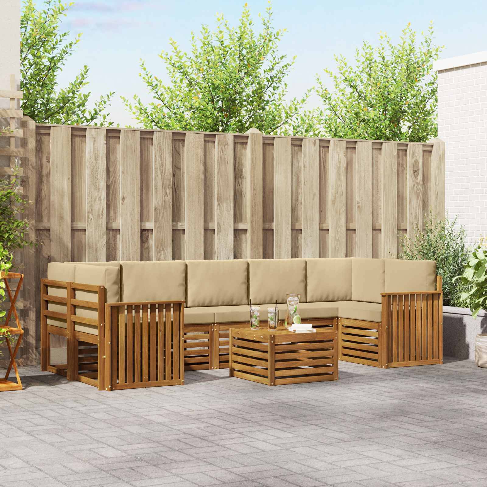 vidaXL Outdoor-Sofagarnitur 8 pcs Natur und Beige Massivholz Akazie