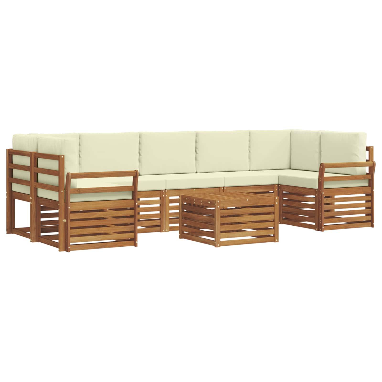 vidaXL Outdoor-Sofagarnitur 8 pcs Natur und Creme Massivholz Akazie