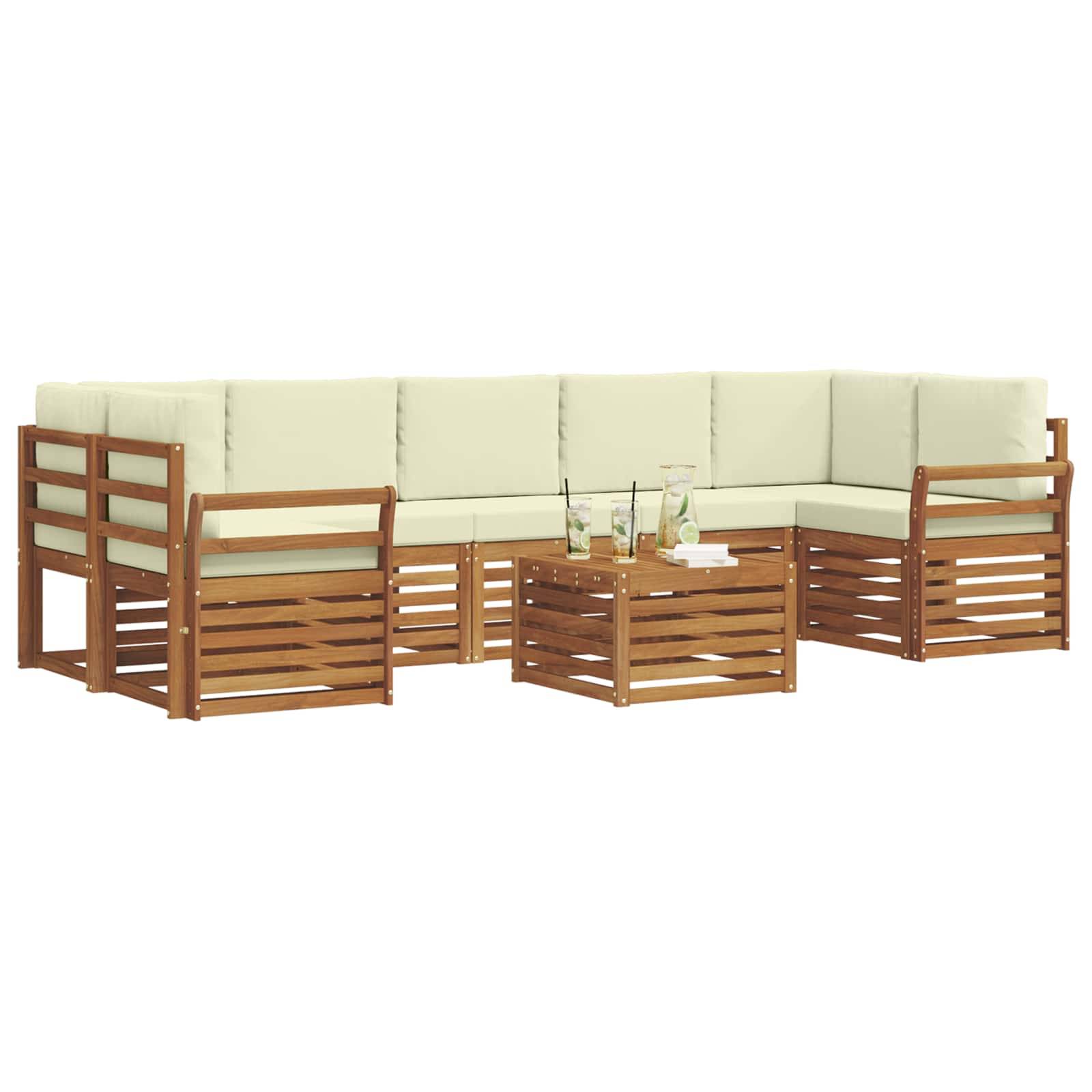 vidaXL Outdoor-Sofagarnitur 8 pcs Natur und Creme Massivholz Akazie