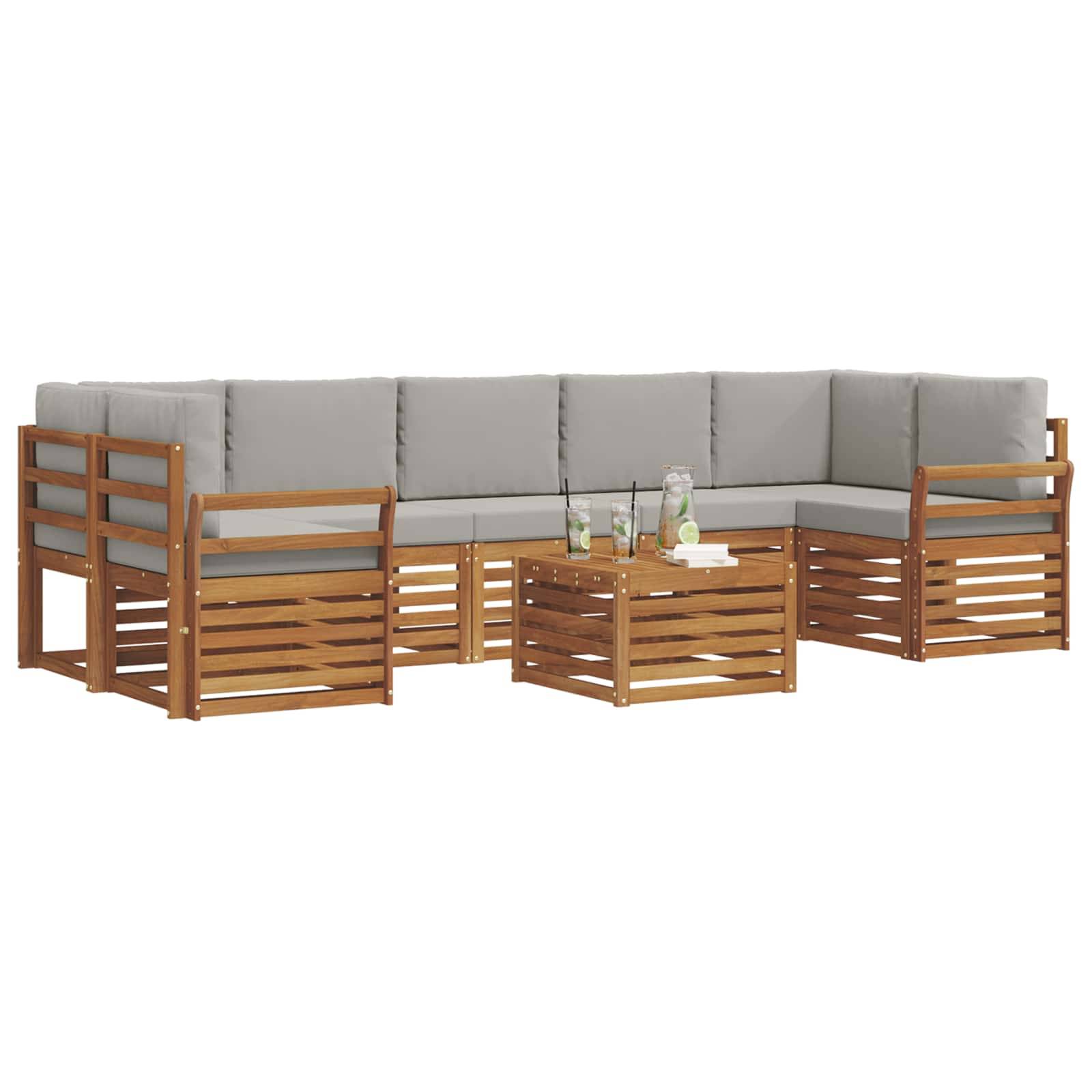 vidaXL Outdoor-Sofagarnitur mit Kissen 8 pcs Natürlich und Hellgrau