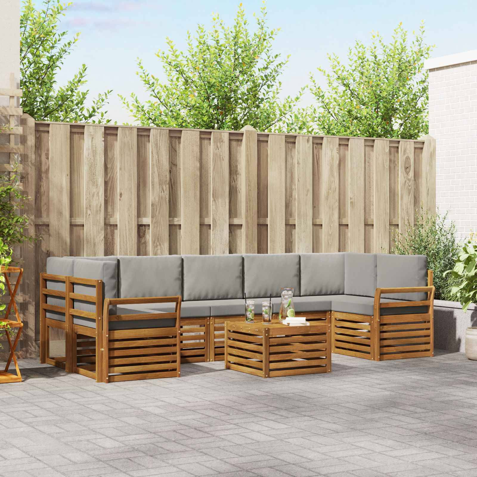 vidaXL Outdoor-Sofagarnitur mit Kissen 8 pcs Natürlich und Hellgrau