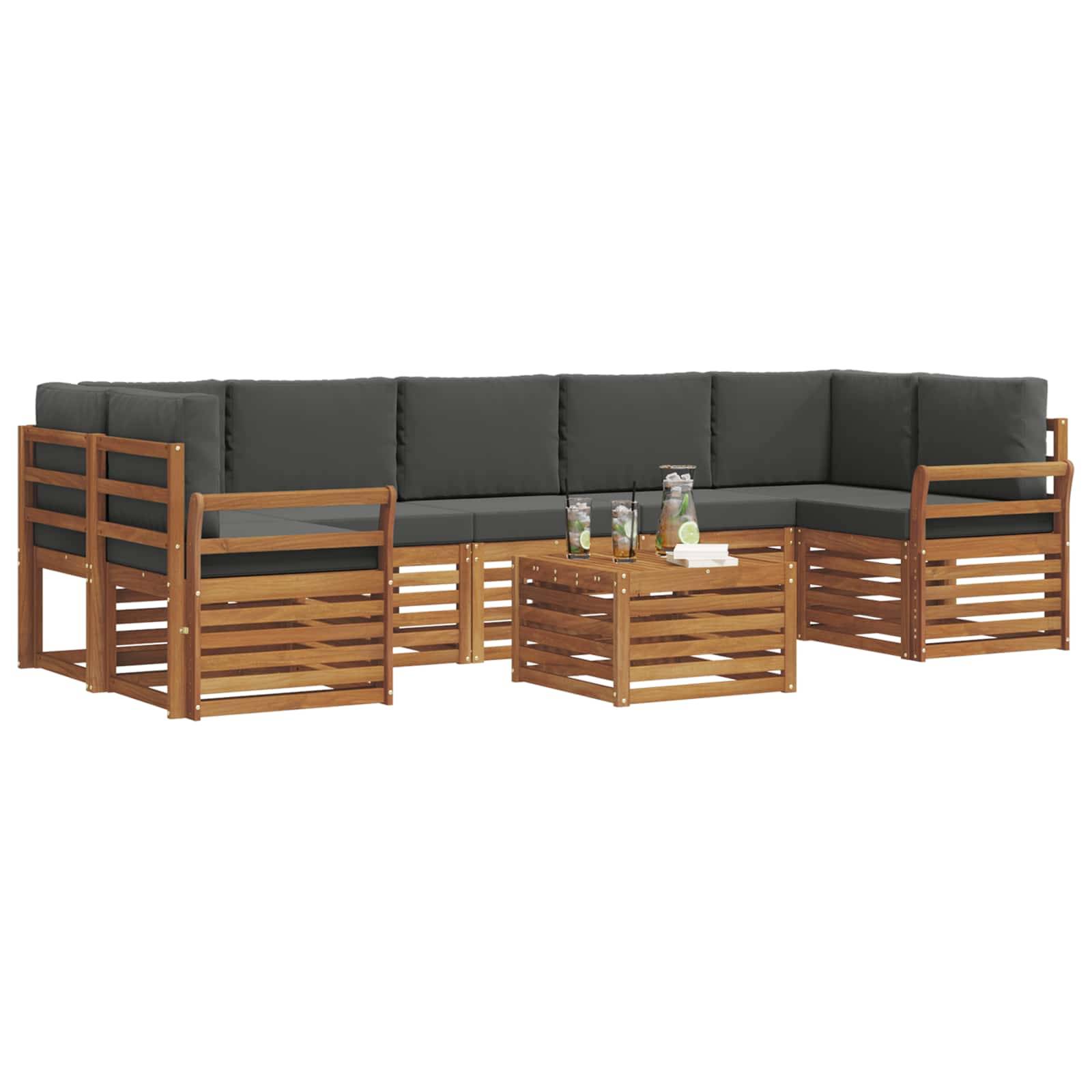 vidaXL Outdoor-Sofagarnitur mit Kissen 8 pcs Natur und Anthrazit