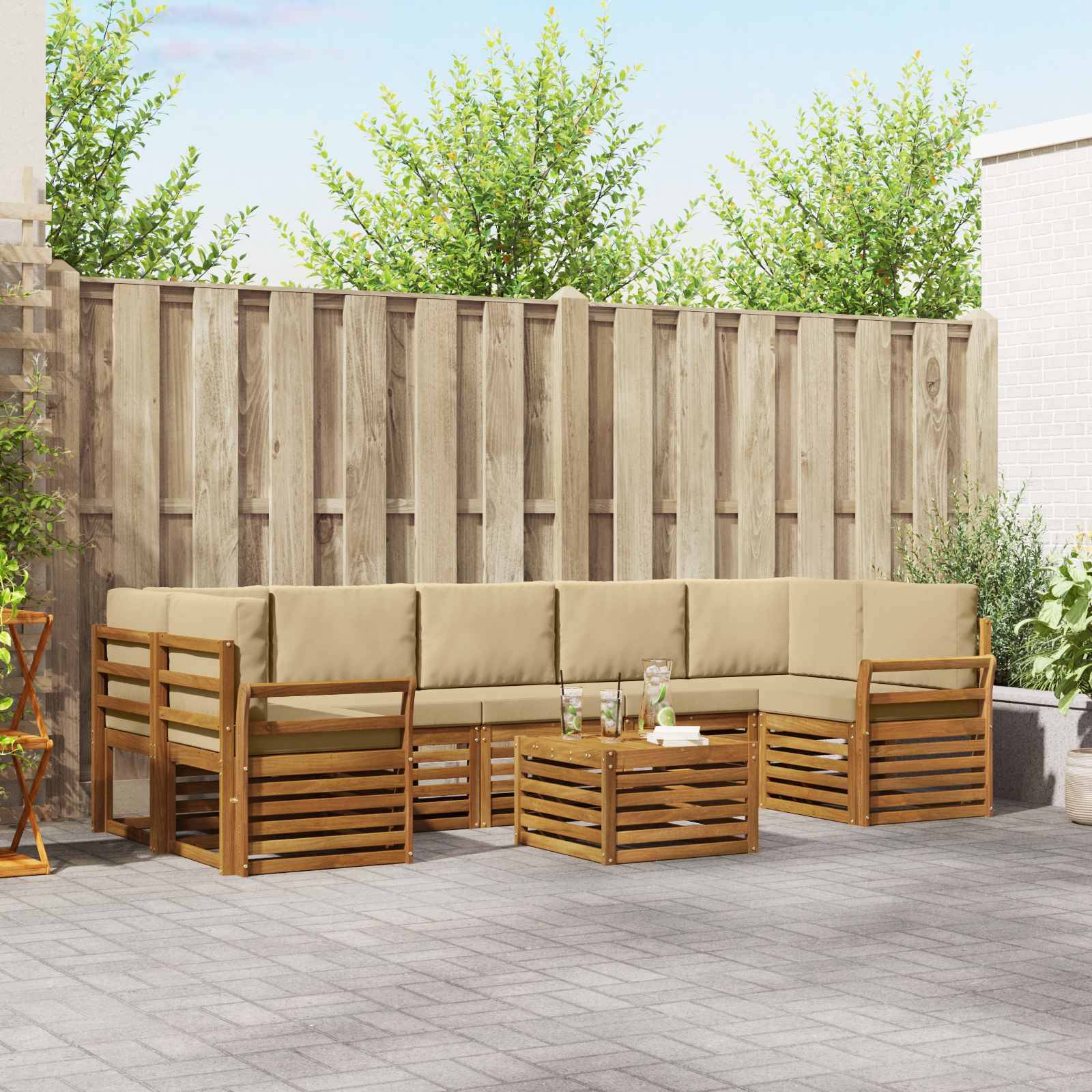 vidaXL Outdoor-Sofagarnitur 8 pcs Natur und Beige Massivholz Akazie