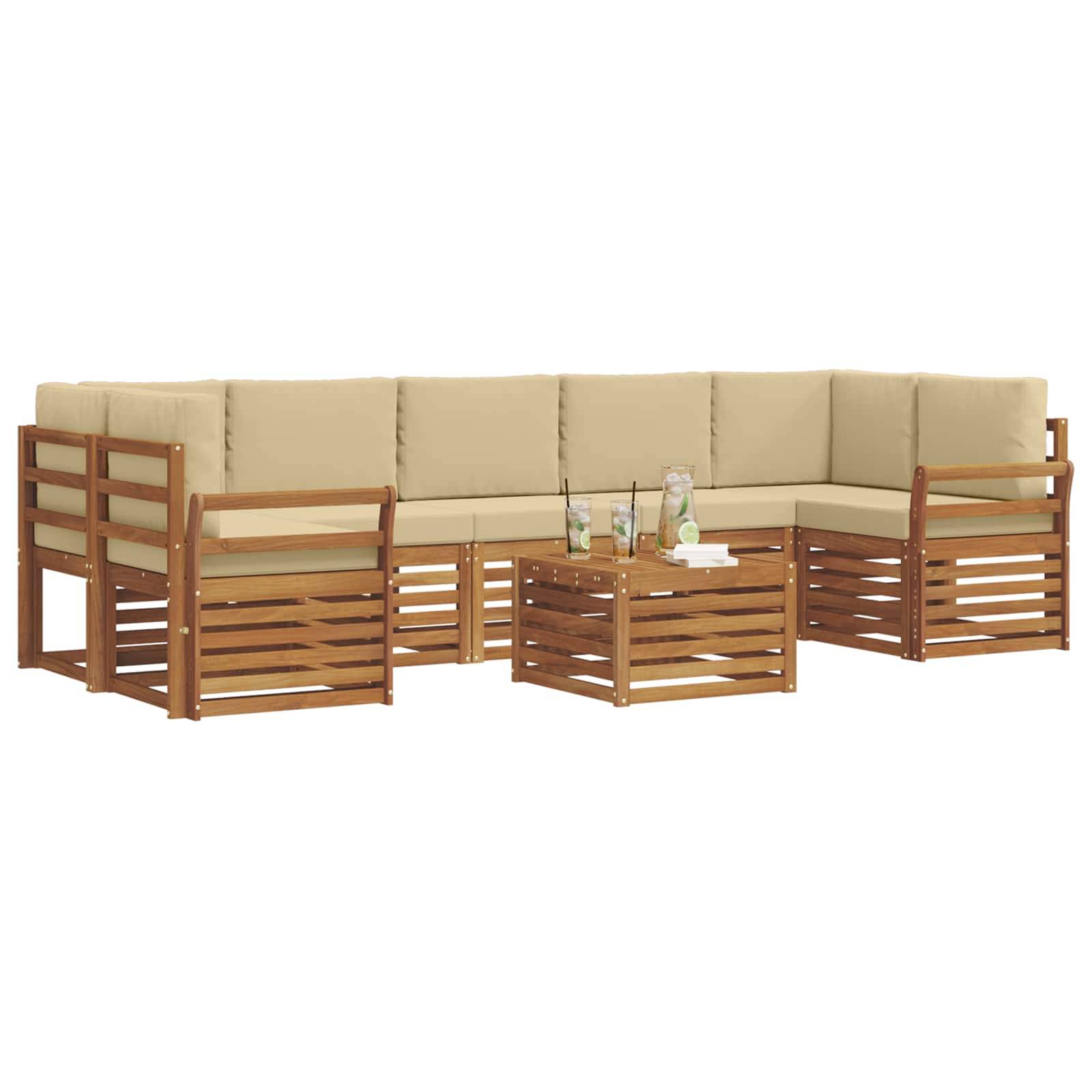 vidaXL Outdoor-Sofagarnitur 8 pcs Natur und Beige Massivholz Akazie