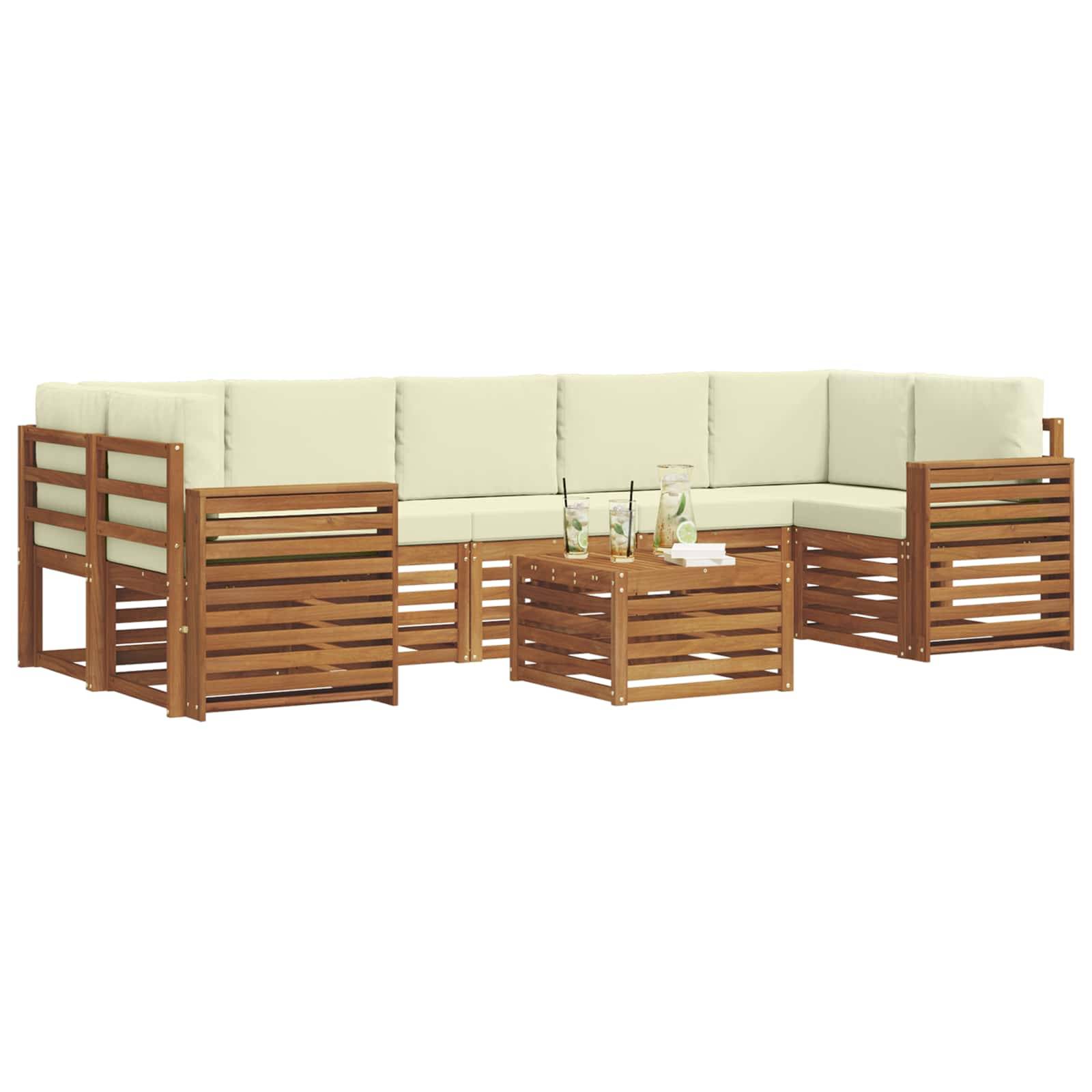 vidaXL Outdoor-Sofagarnitur 8 pcs Natur und Creme Massivholz Akazie