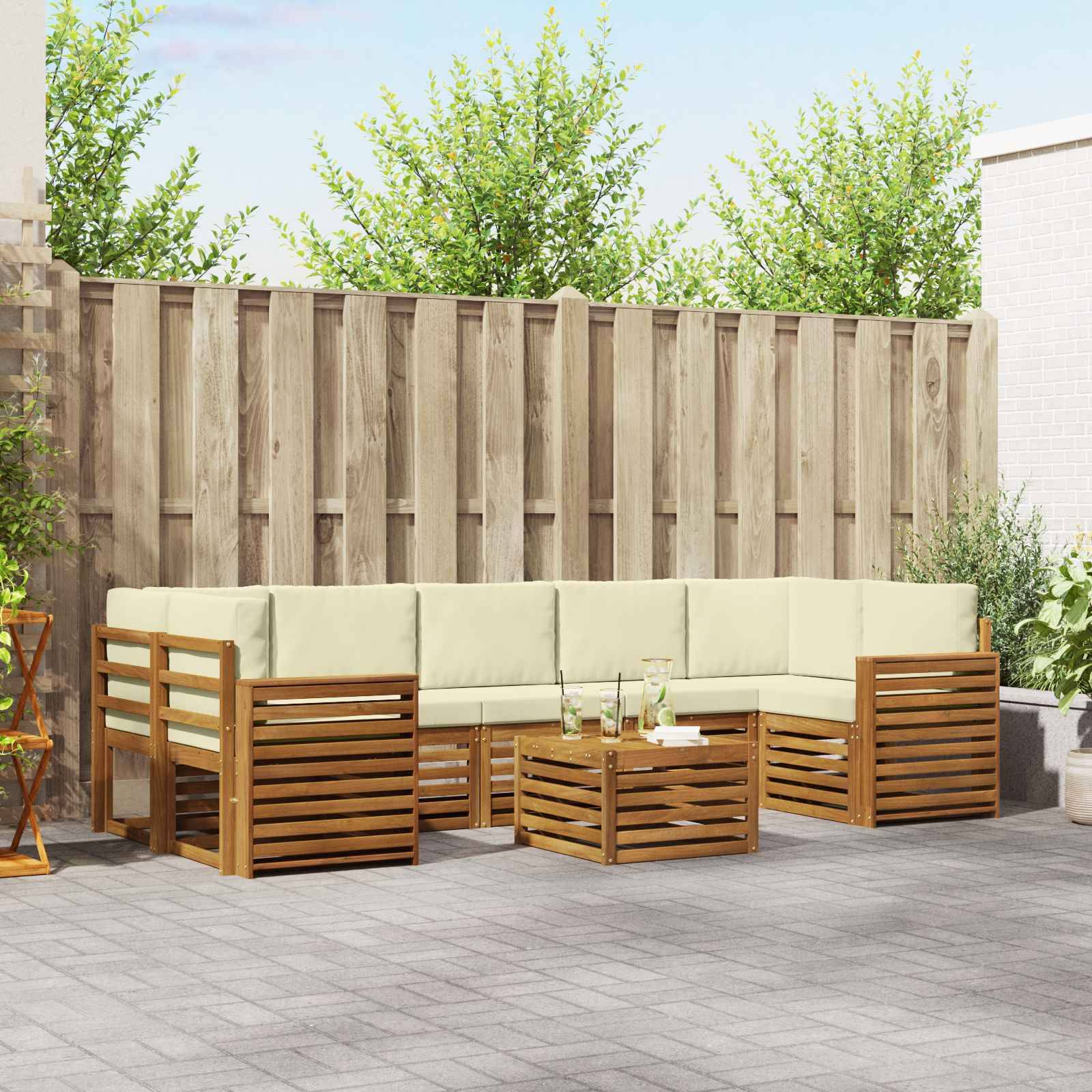 vidaXL Outdoor-Sofagarnitur 8 pcs Natur und Creme Massivholz Akazie