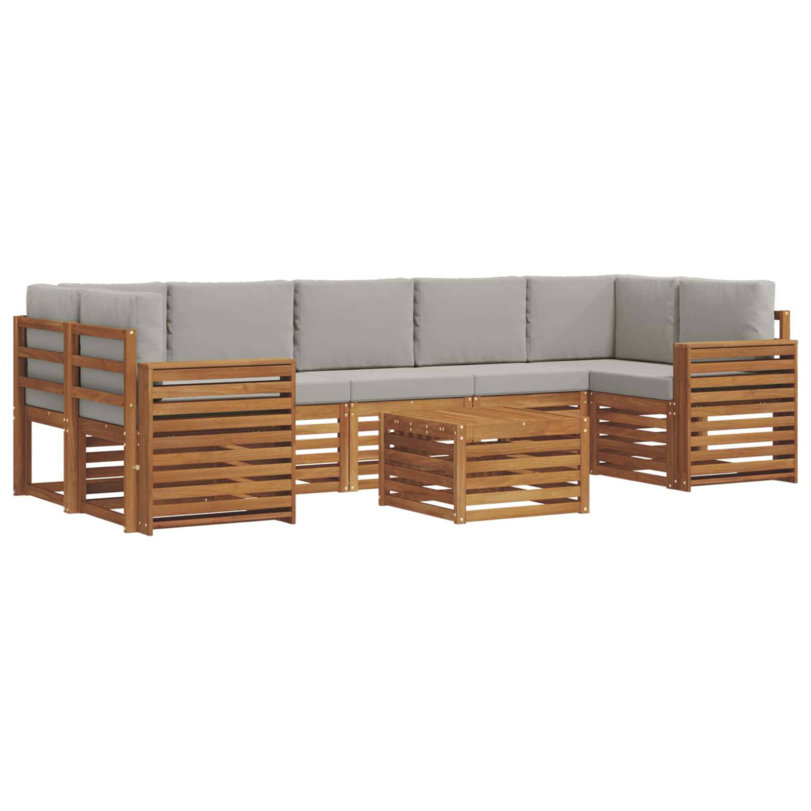 vidaXL Outdoor-Sofagarnitur mit Kissen 8 pcs Natürlich und Hellgrau