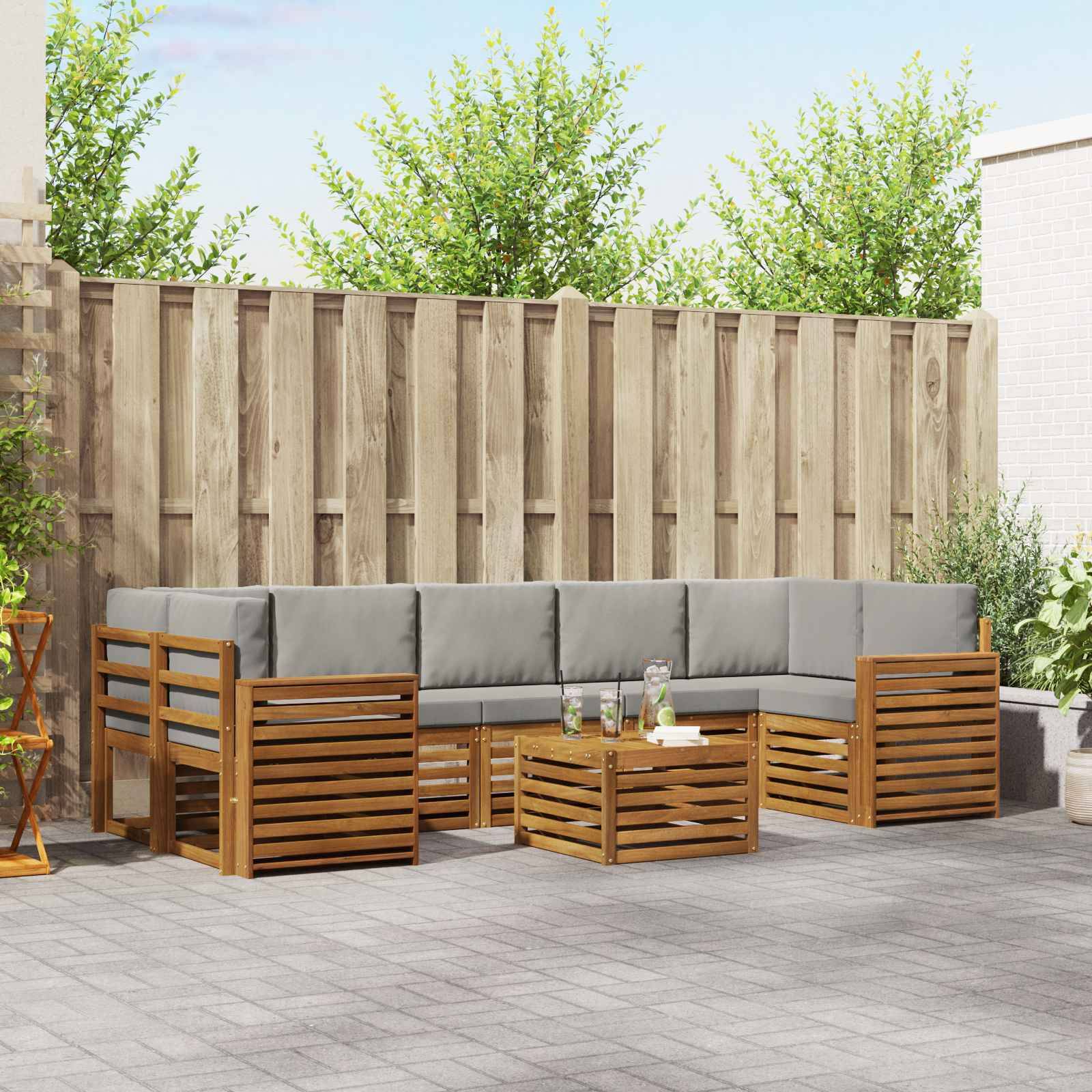 vidaXL Outdoor-Sofagarnitur mit Kissen 8 pcs Natürlich und Hellgrau