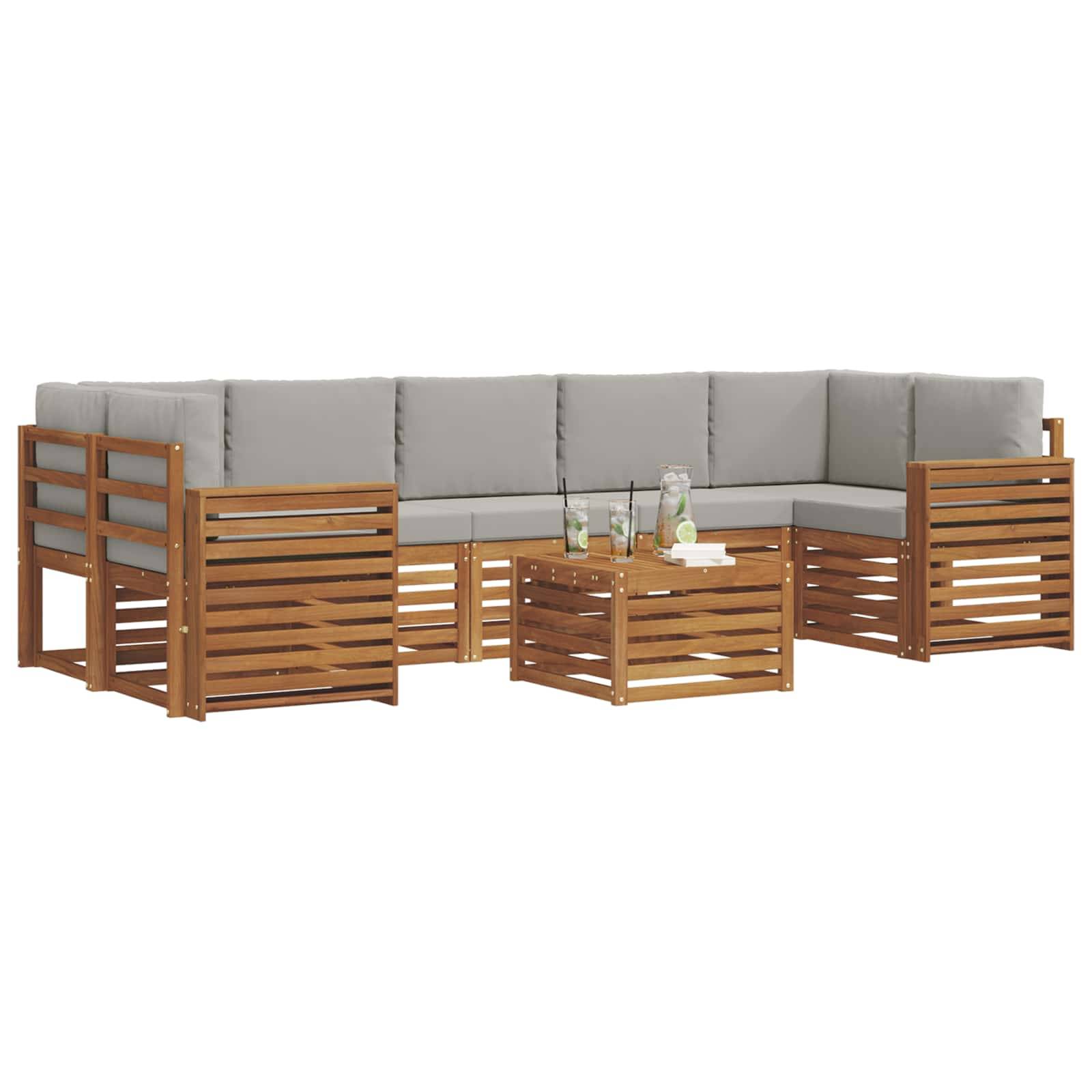vidaXL Outdoor-Sofagarnitur mit Kissen 8 pcs Natürlich und Hellgrau