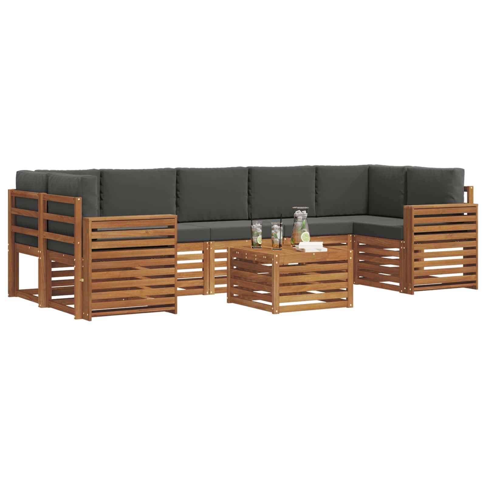 vidaXL Outdoor-Sofagarnitur mit Kissen 8 pcs Natur und Anthrazit