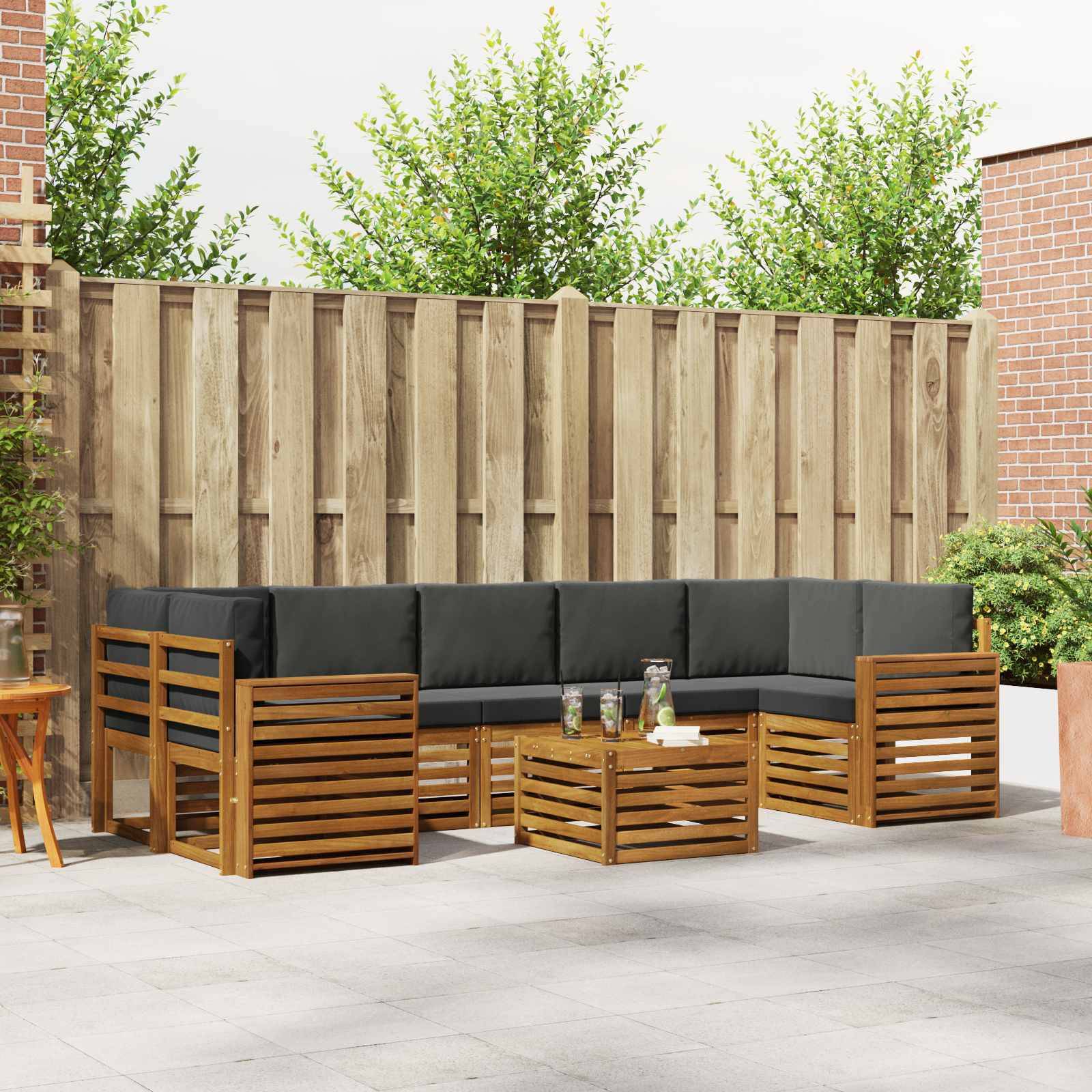 vidaXL Outdoor-Sofagarnitur mit Kissen 8 pcs Natur und Anthrazit
