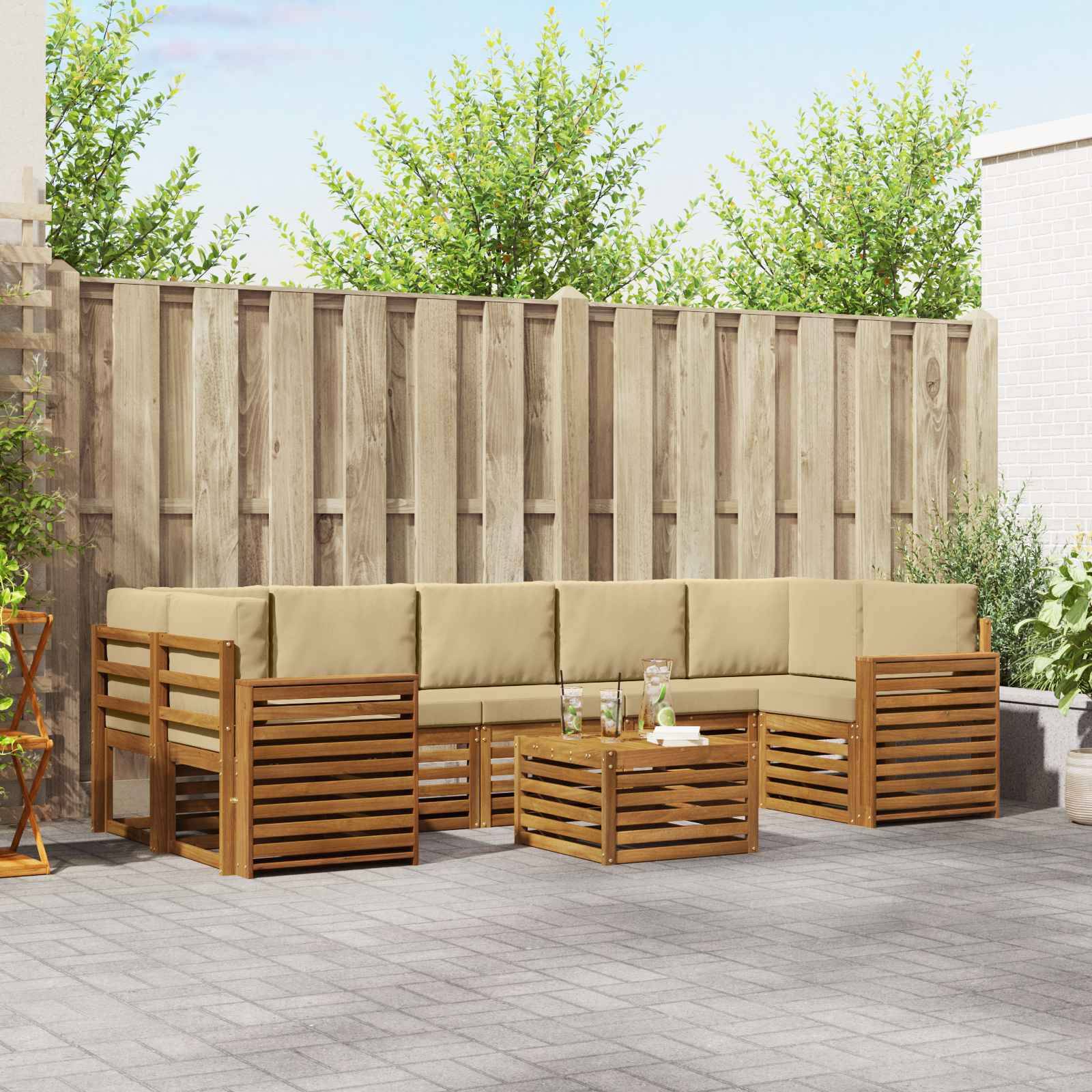 vidaXL Outdoor-Sofagarnitur 8 pcs Natur und Beige Massivholz Akazie