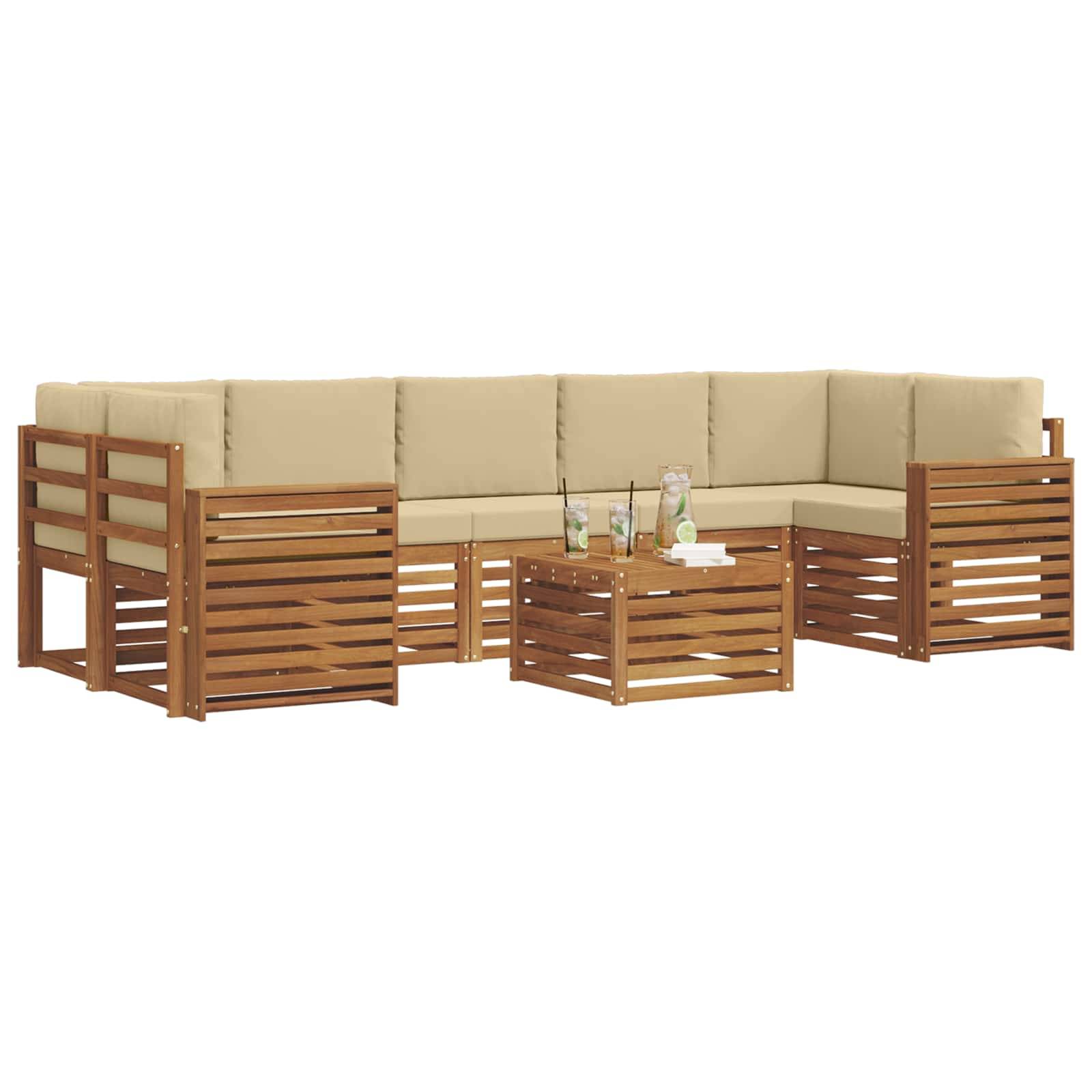 vidaXL Outdoor-Sofagarnitur 8 pcs Natur und Beige Massivholz Akazie