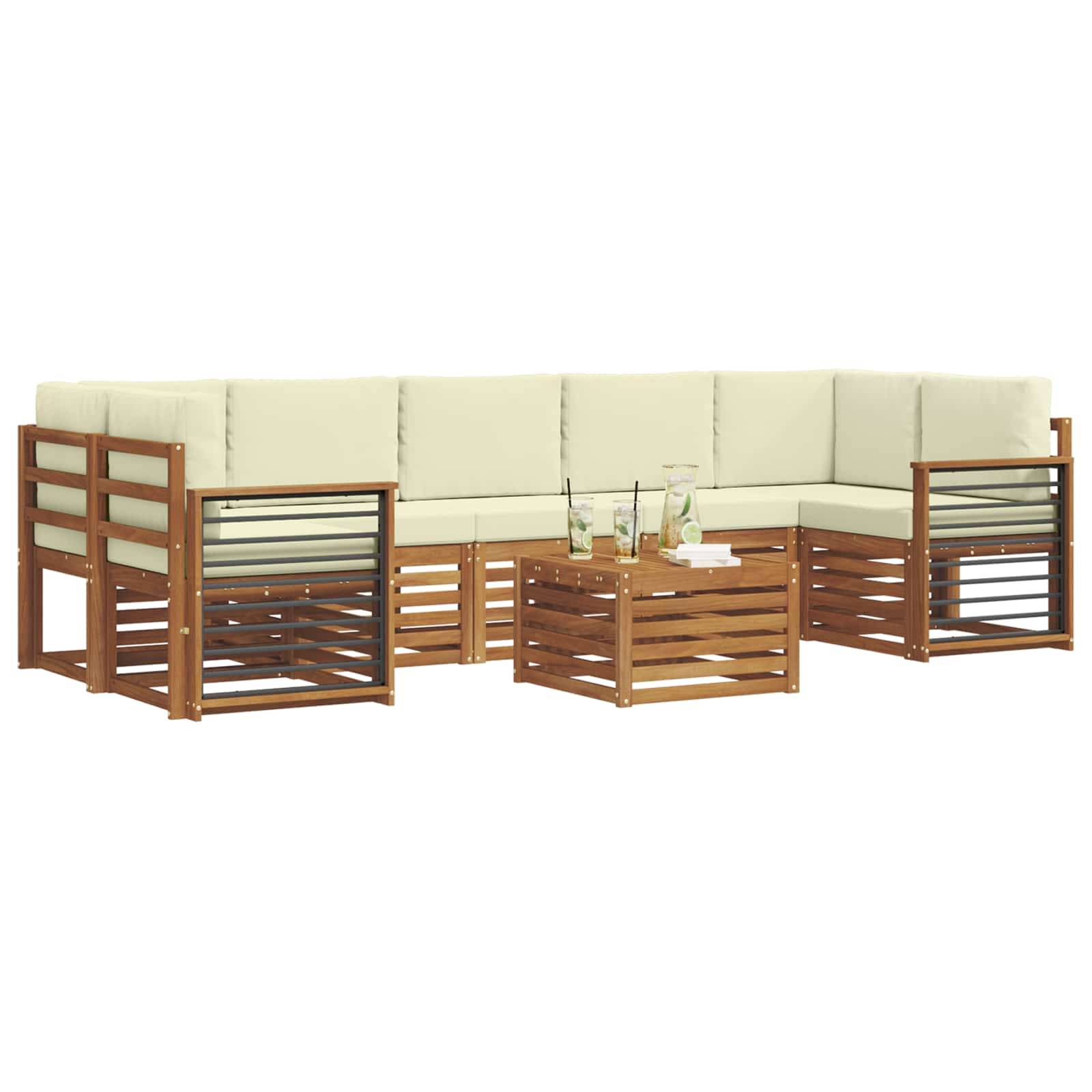 vidaXL Outdoor-Sofagarnitur 8 pcs Natur und Creme Massivholz Akazie
