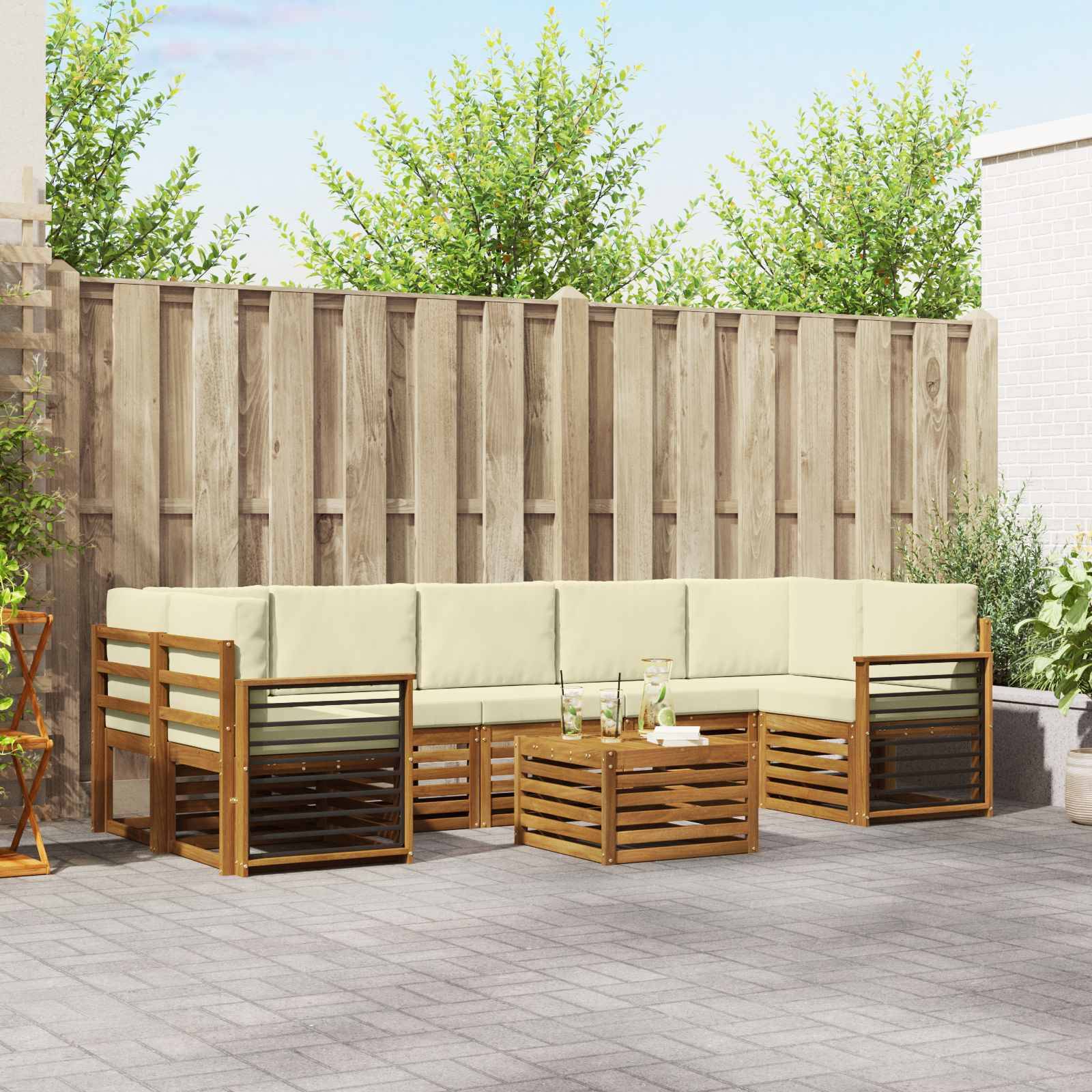 vidaXL Outdoor-Sofagarnitur 8 pcs Natur und Creme Massivholz Akazie