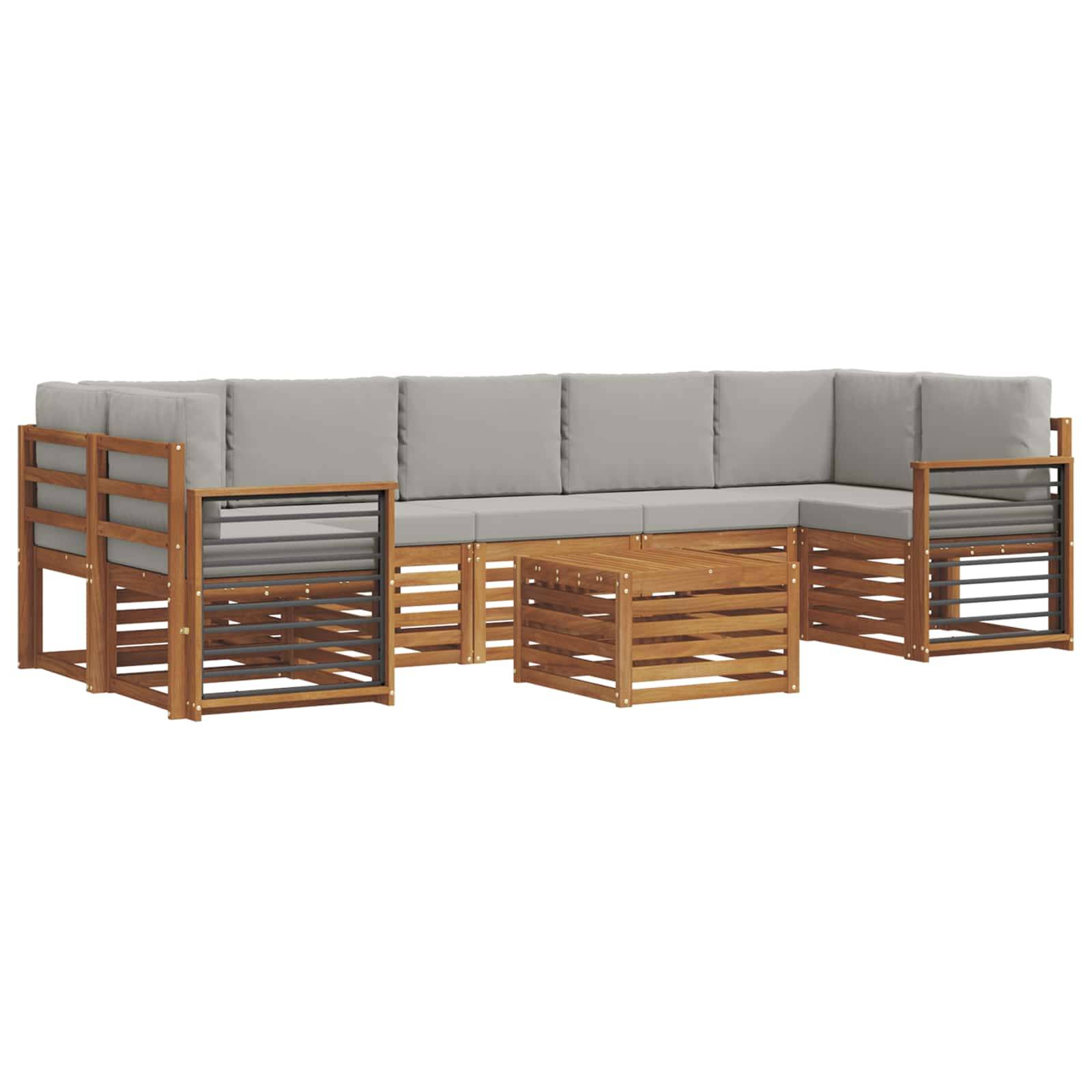 vidaXL Outdoor-Sofagarnitur mit Kissen 8 pcs Natürlich und Hellgrau