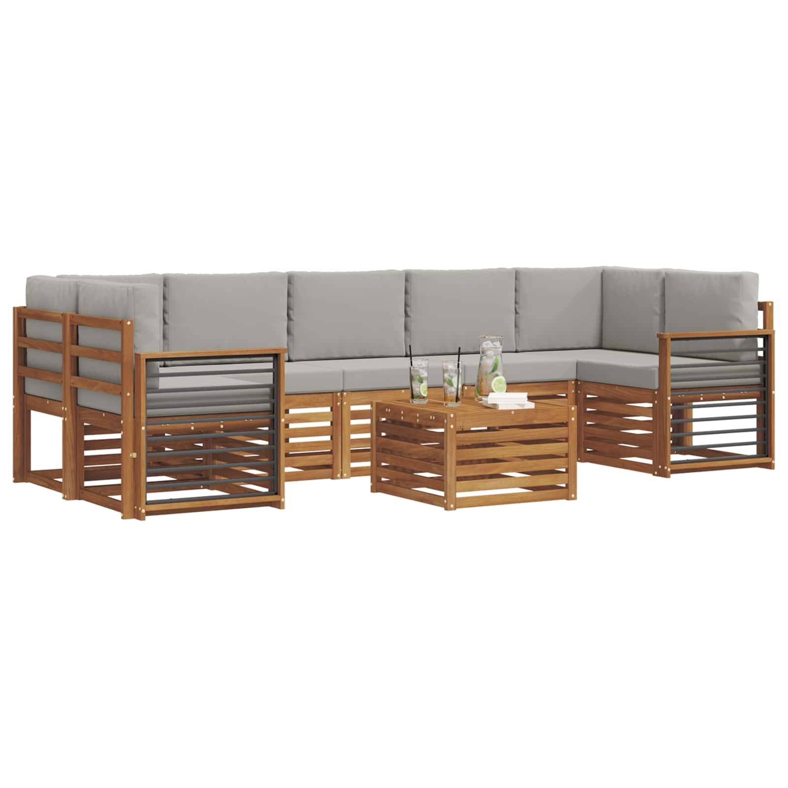 vidaXL Outdoor-Sofagarnitur mit Kissen 8 pcs Natürlich und Hellgrau