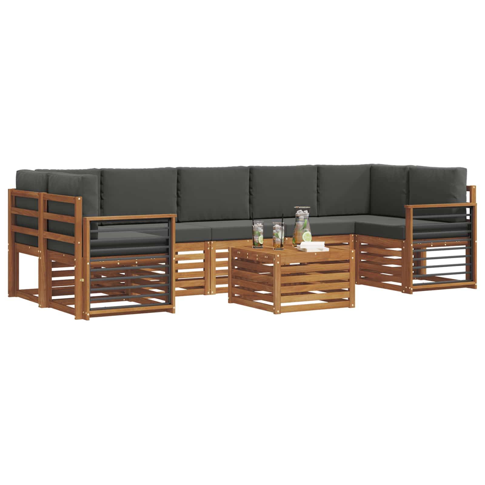 vidaXL Outdoor-Sofagarnitur mit Kissen 8 pcs Natur und Anthrazit