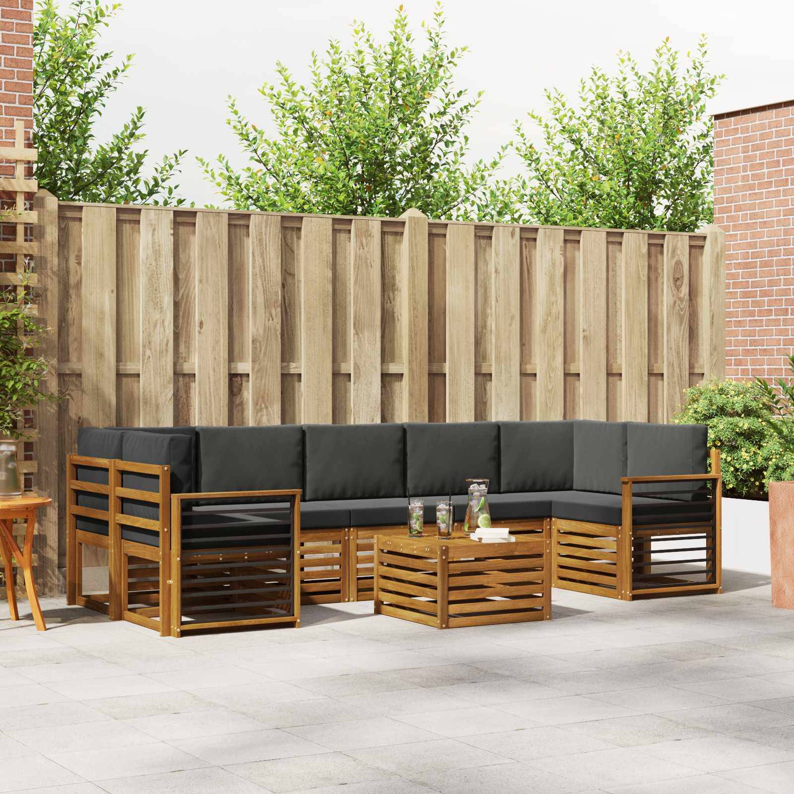 vidaXL Outdoor-Sofagarnitur mit Kissen 8 pcs Natur und Anthrazit